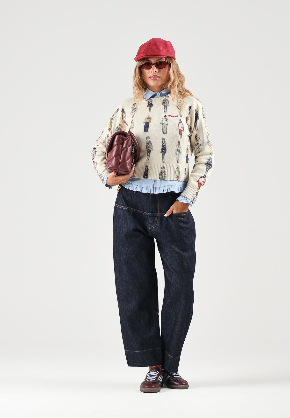 MARNI Maglione girocollo pearl panna per donna, ragazzi e bambini con stampa grafica all-over M01952M00Y6 0M116 MARNI