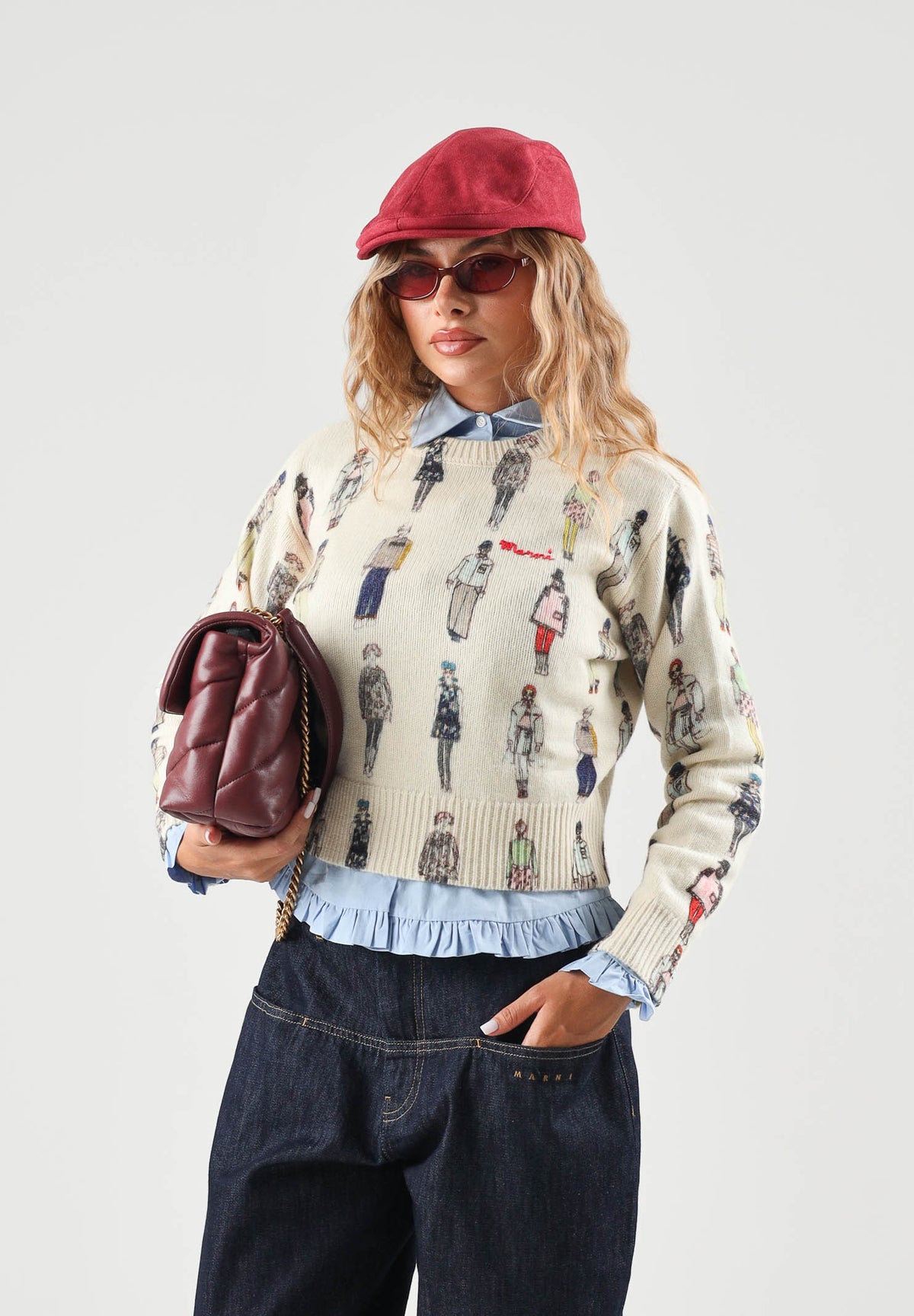 MARNI Maglione girocollo pearl panna per donna, ragazzi e bambini con stampa grafica all-over M01952M00Y6 0M116 MARNI