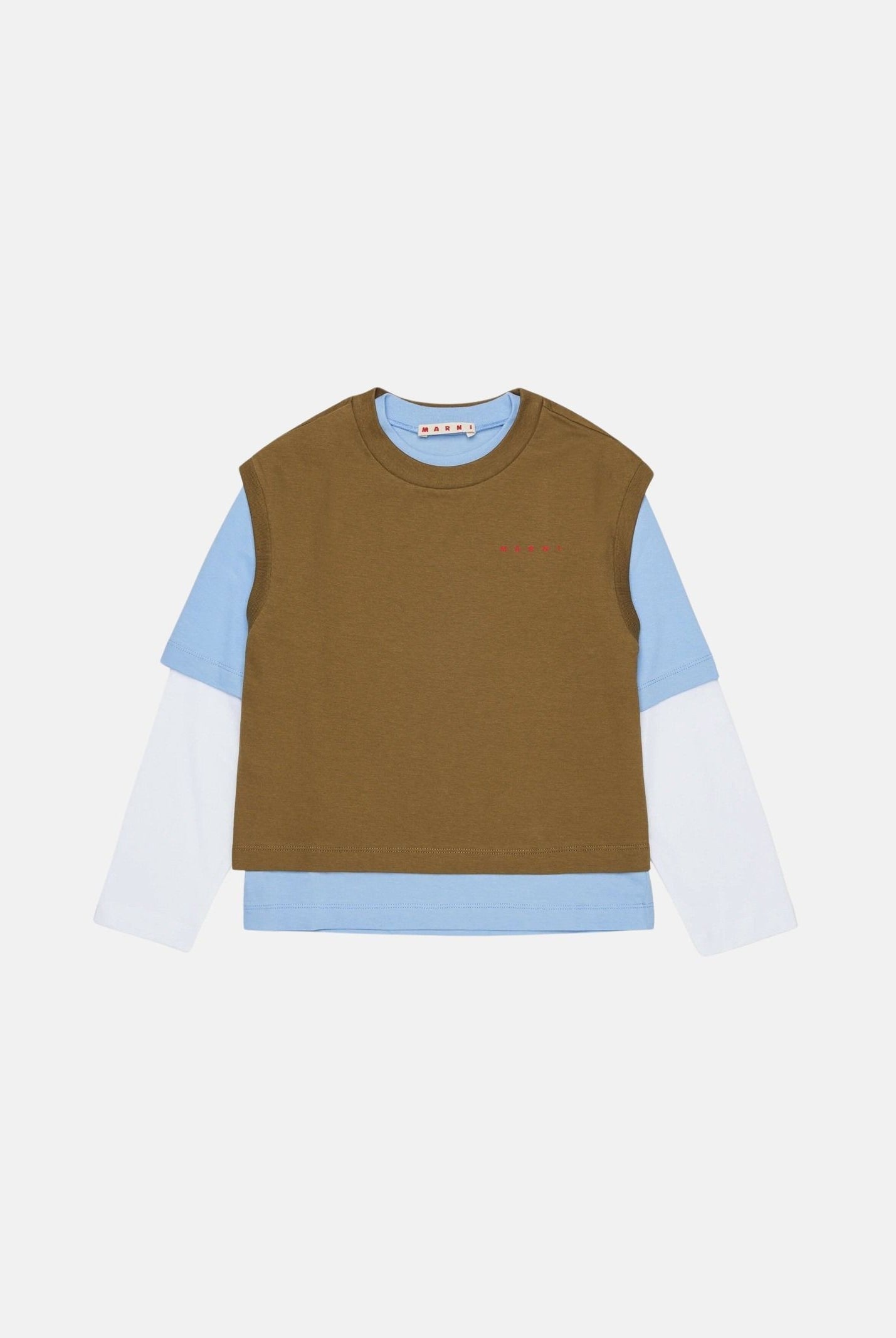 MARNI T-shirt beige e azzurra per donna, ragazzi e bambini con design doppio strato e logo M01953M00RF 0M721 MARNI