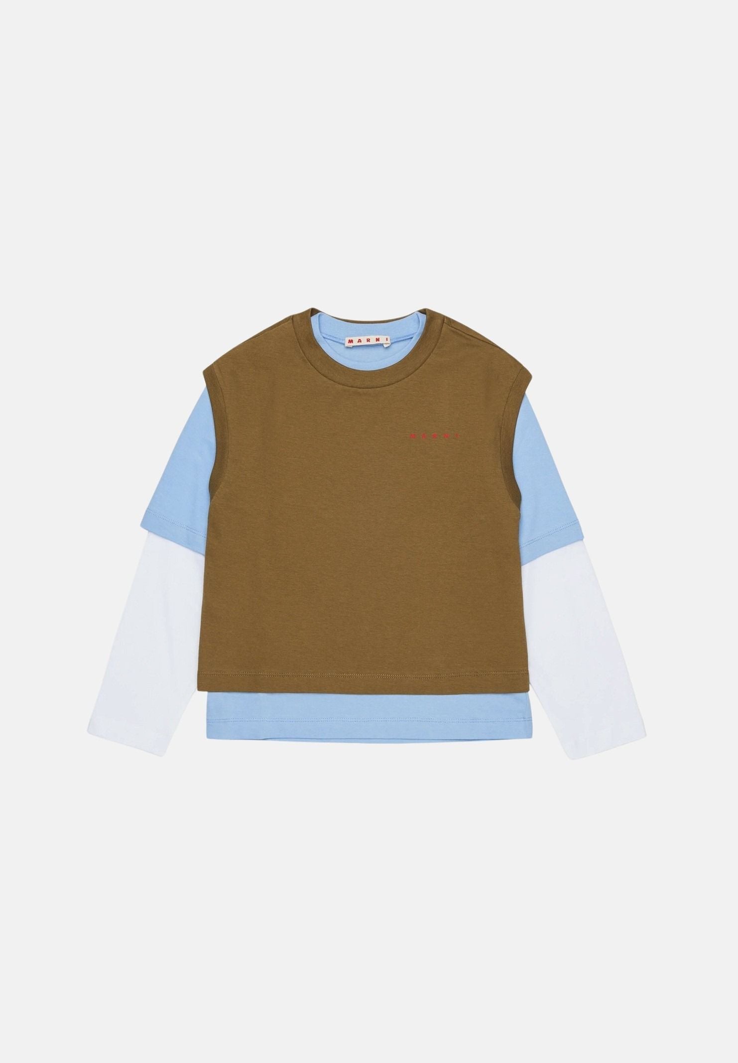 MARNI T-shirt beige e azzurra per donna, ragazzi e bambini con design doppio strato e logo M01953M00RF 0M721 MARNI