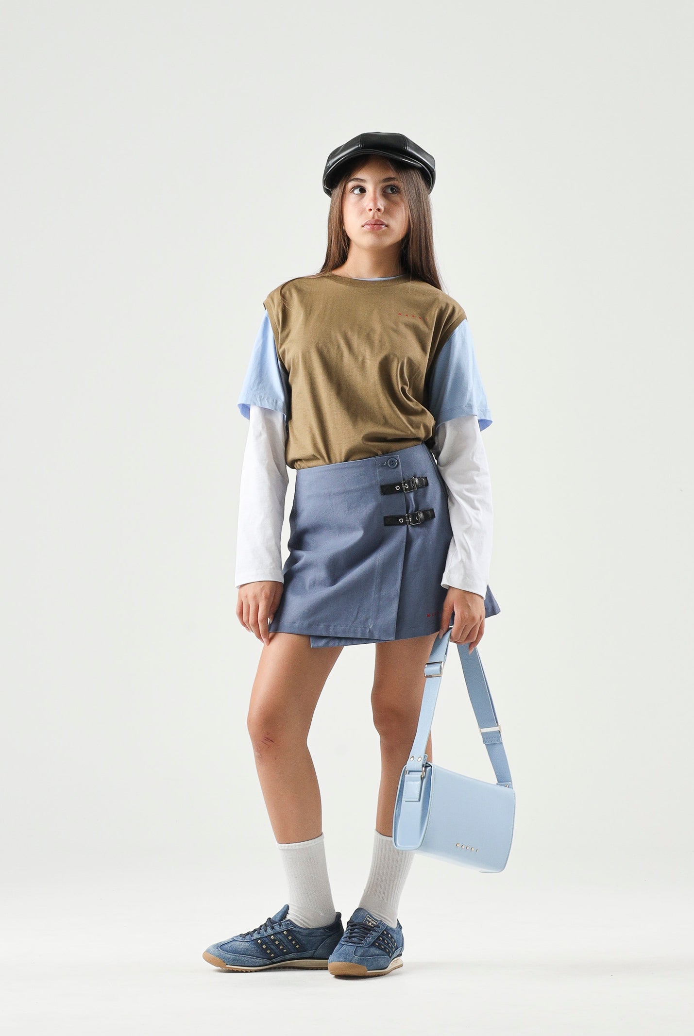 MARNI T-shirt beige e azzurra per donna, ragazzi e bambini con design doppio strato e logo M01953M00RF 0M721 MARNI