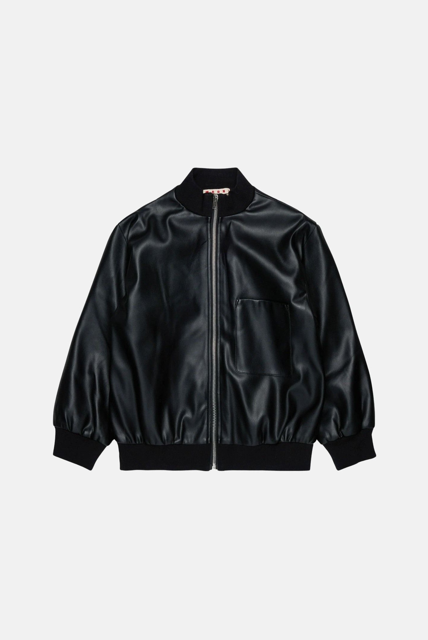 MARNI Bomber effetto pelle nero per donna, ragazzi e bambini con chiusura zip, profili a costine e logo M01977M00W2 0M900 MARNI