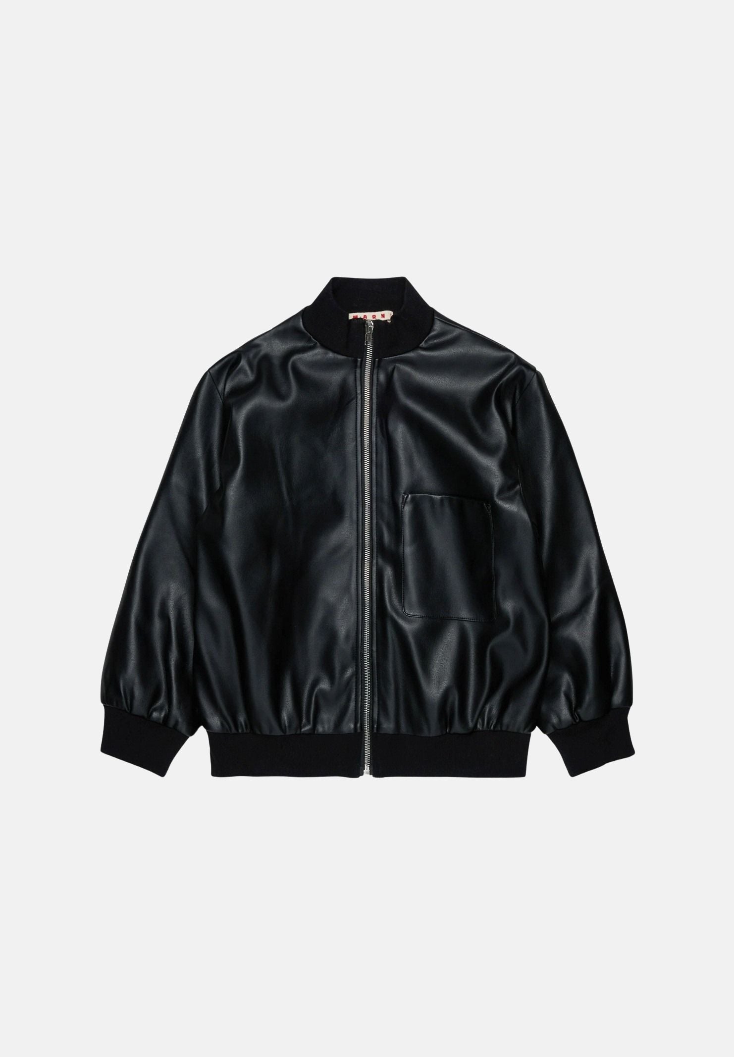 MARNI Bomber effetto pelle nero per donna, ragazzi e bambini con chiusura zip, profili a costine e logo M01977M00W2 0M900 MARNI