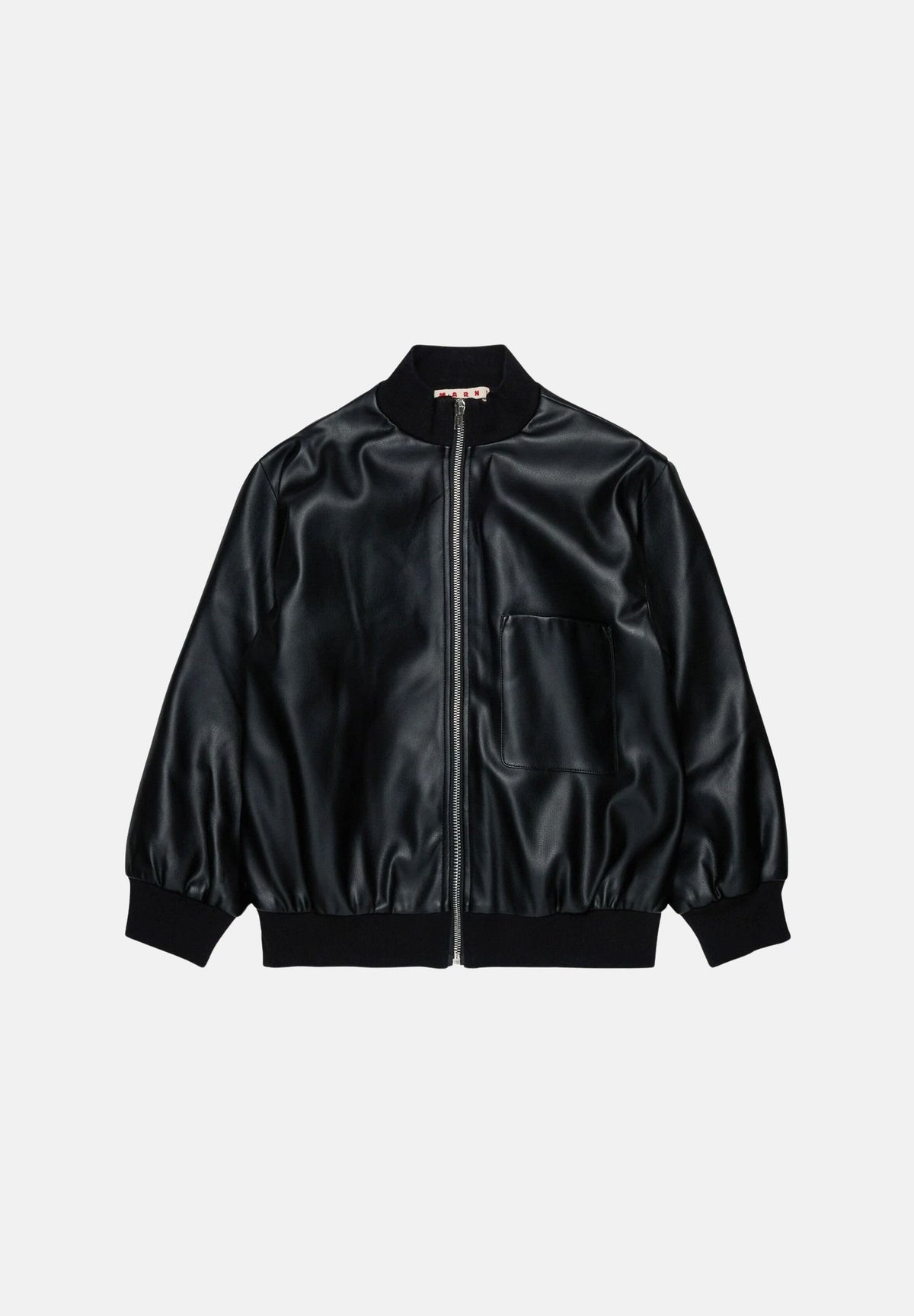 MARNI Giubbotto effetto pelle nero per donna, ragazzi e bambini con chiusura zip, profili a costine e logo M01977M00W2 0M900 MARNI