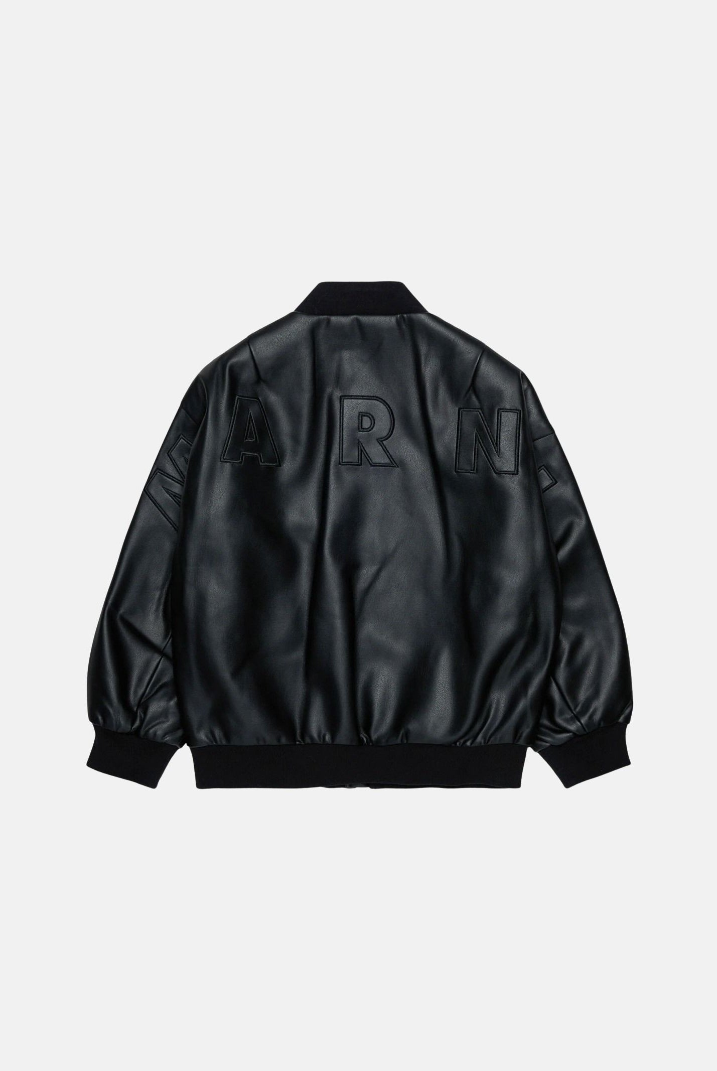 MARNI Bomber effetto pelle nero per donna, ragazzi e bambini con chiusura zip, profili a costine e logo M01977M00W2 0M900 MARNI
