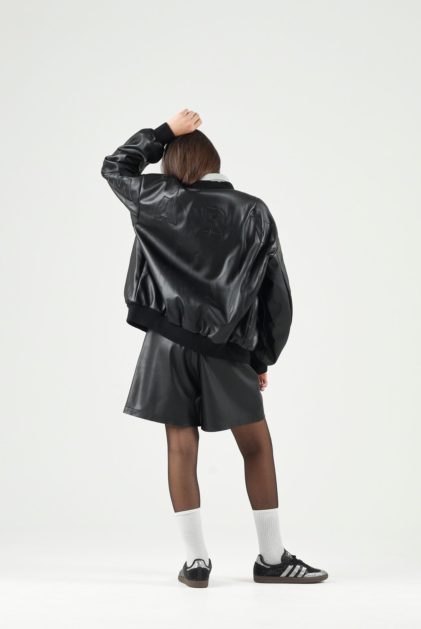 MARNI Bomber effetto pelle nero per donna, ragazzi e bambini con chiusura zip, profili a costine e logo M01977M00W2 0M900 MARNI