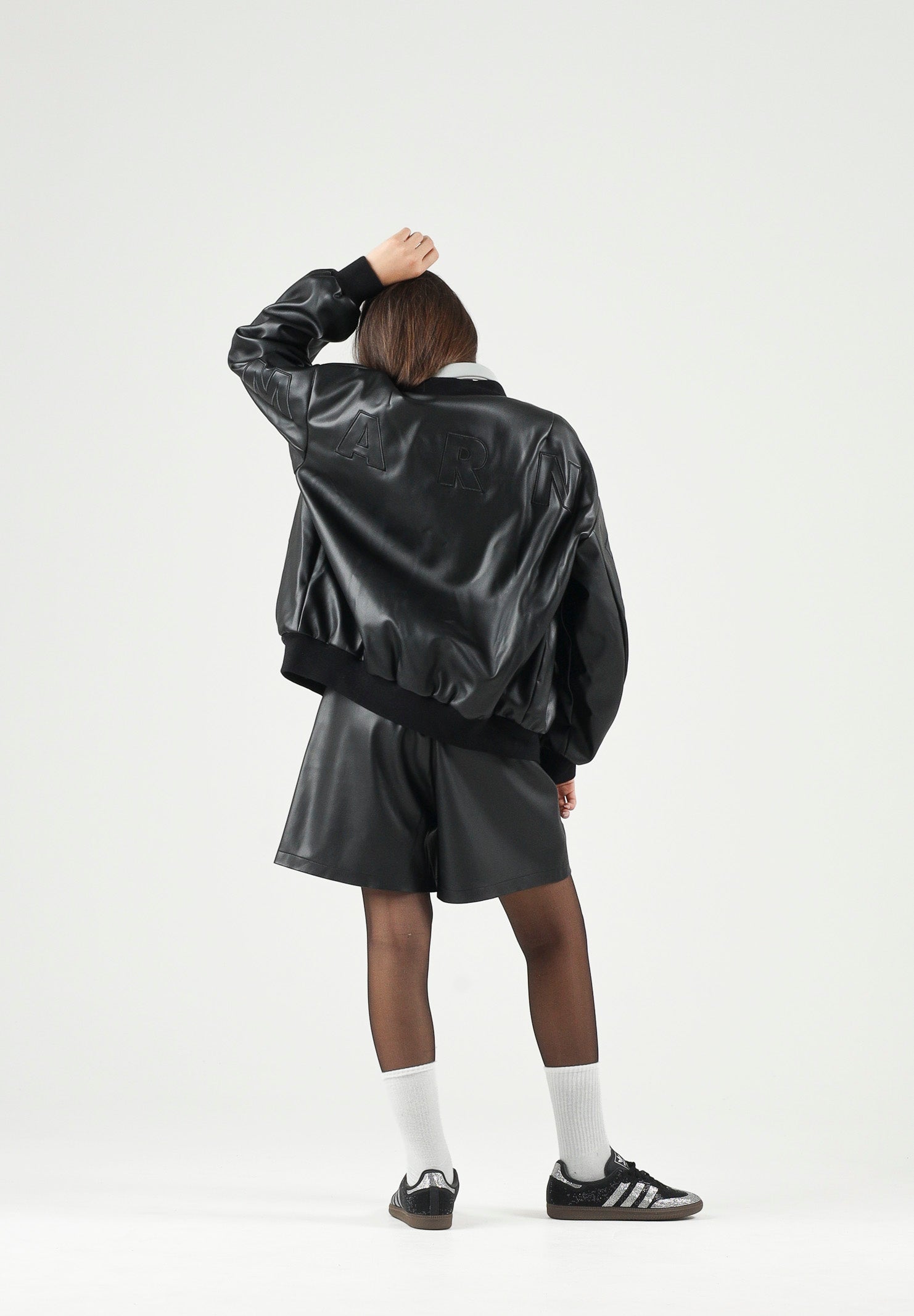 MARNI Bomber effetto pelle nero per donna, ragazzi e bambini con chiusura zip, profili a costine e logo M01977M00W2 0M900 MARNI
