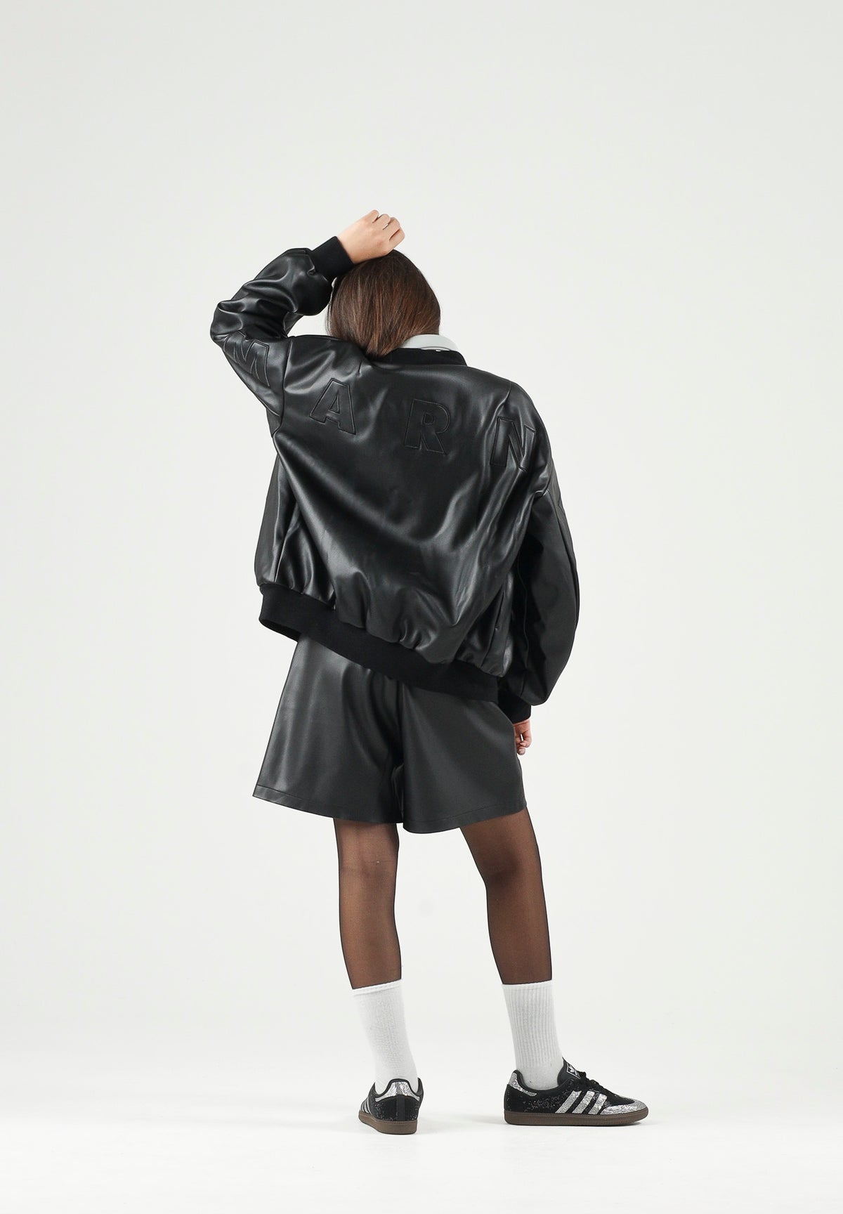 MARNI Giubbotto effetto pelle nero per donna, ragazzi e bambini con chiusura zip, profili a costine e logo M01977M00W2 0M900 MARNI
