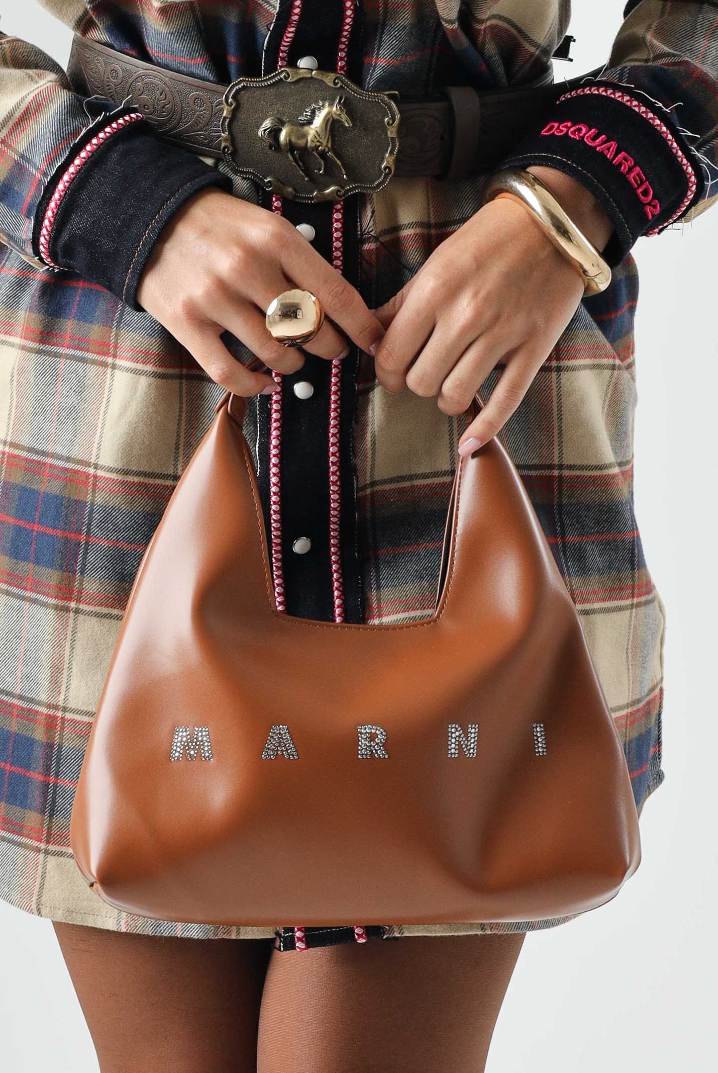MARNI Borsa a spalla DIAMOND LOGO-EMBELLISHED brown, da donna. M02030M00TK 0M704 MARNI