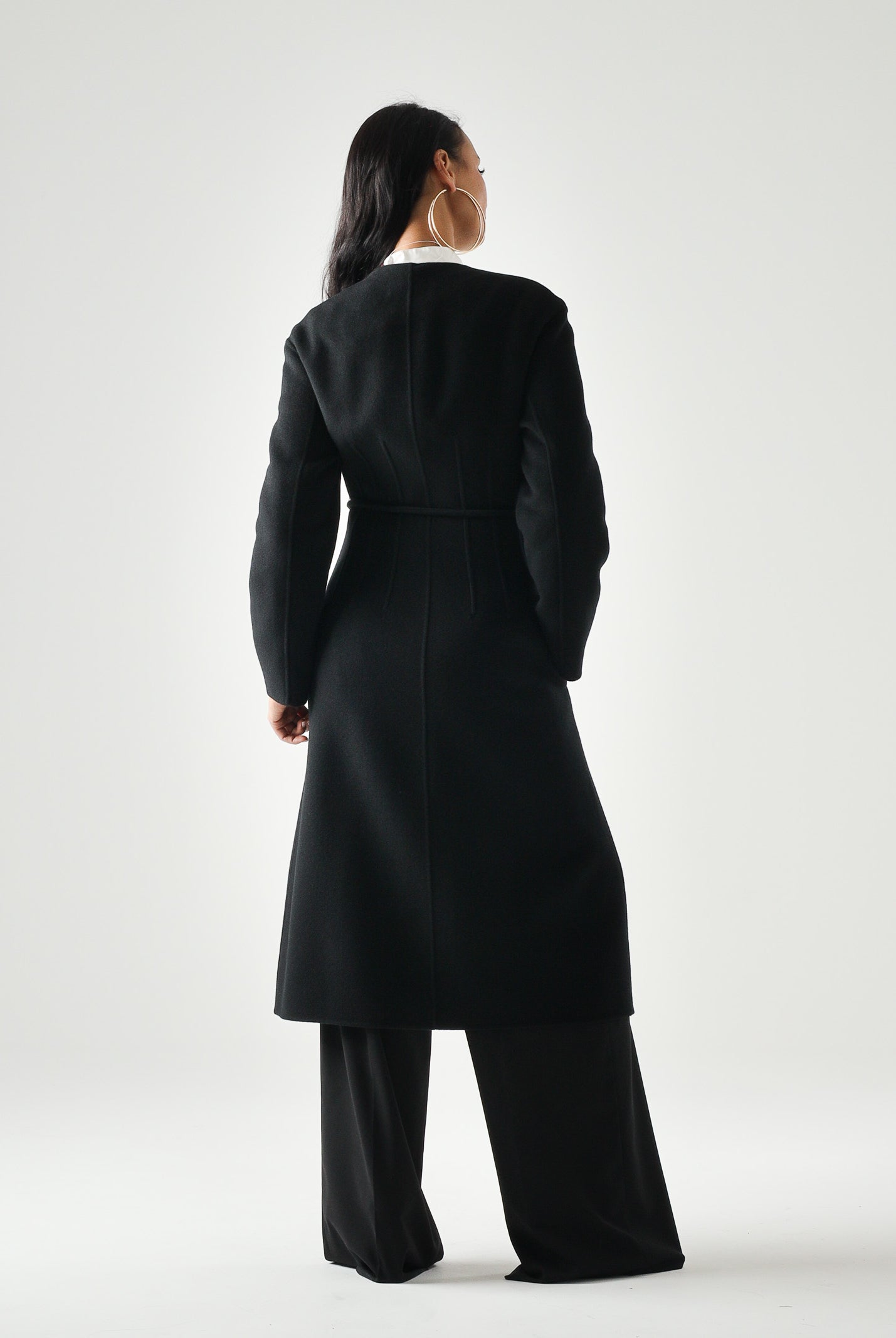 MAX MARA Cappotto lungo nero in cachemire e seta da donna, con cintura<BR/> 2626016011600 007 MAX MARA