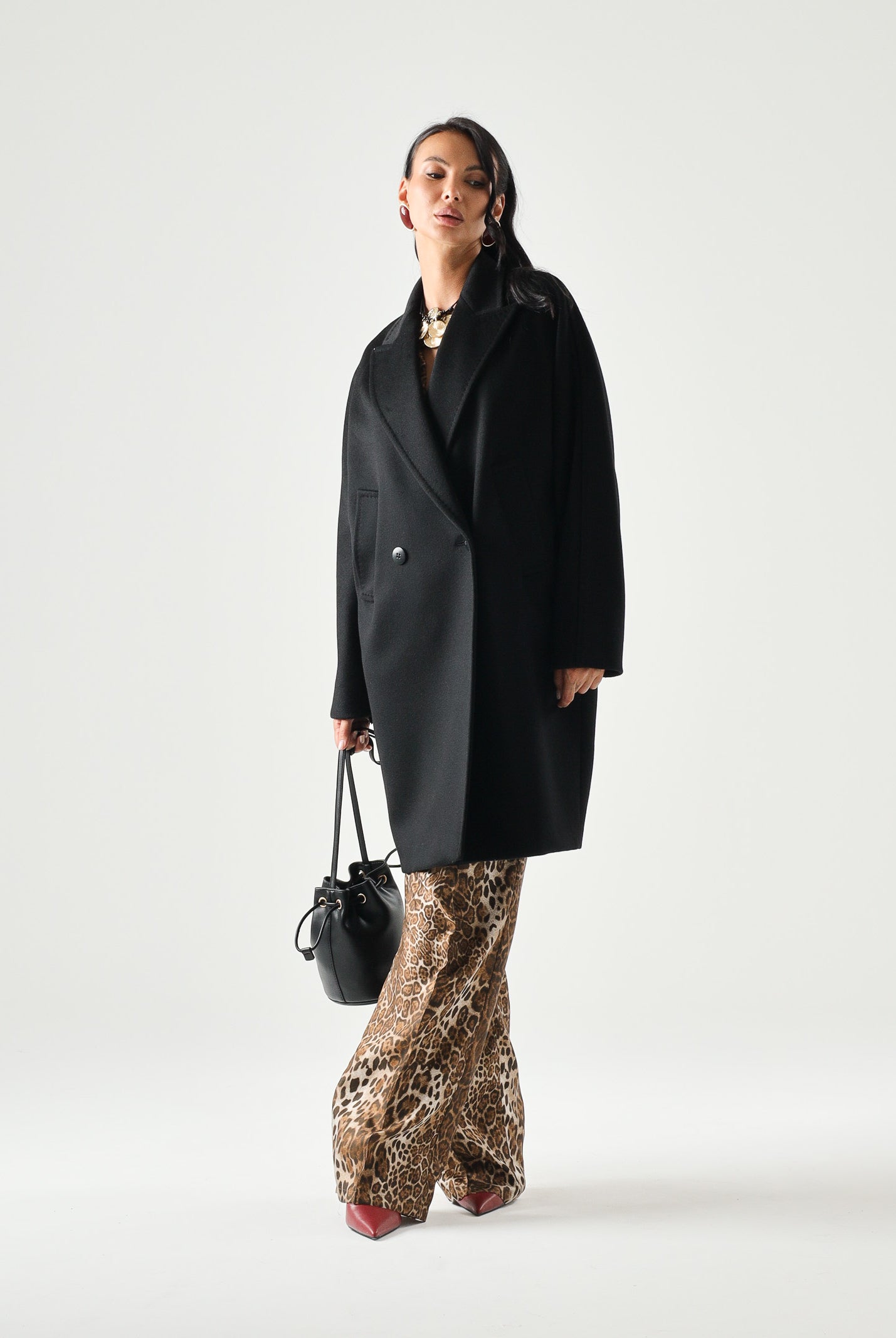MAX MARA STUDIO Cappotto MSTMASTRO doppiopetto in drap lana, nero, da donna<BR/> 2626016071600 013 MAX MARA