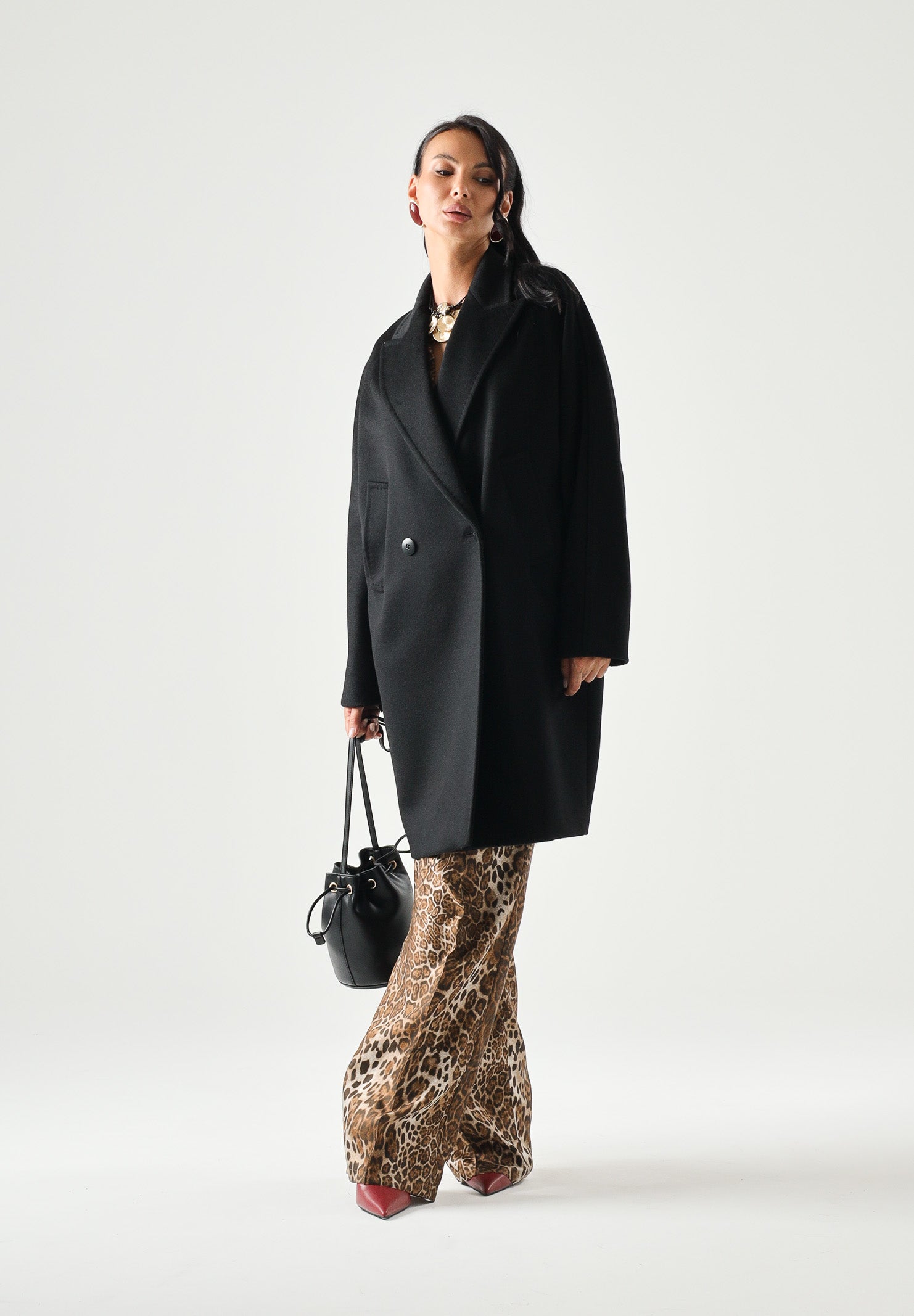 MAX MARA STUDIO Cappotto MSTMASTRO doppiopetto in drap lana, nero, da donna<BR/> 2626016071600 013 MAX MARA