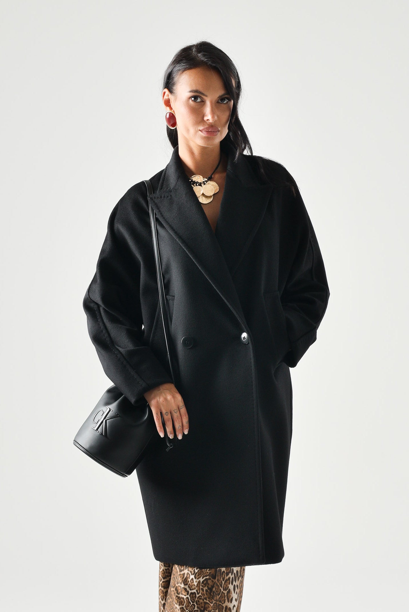 MAX MARA STUDIO Cappotto MSTMASTRO doppiopetto in drap lana, nero, da donna<BR/> 2626016071600 013 MAX MARA