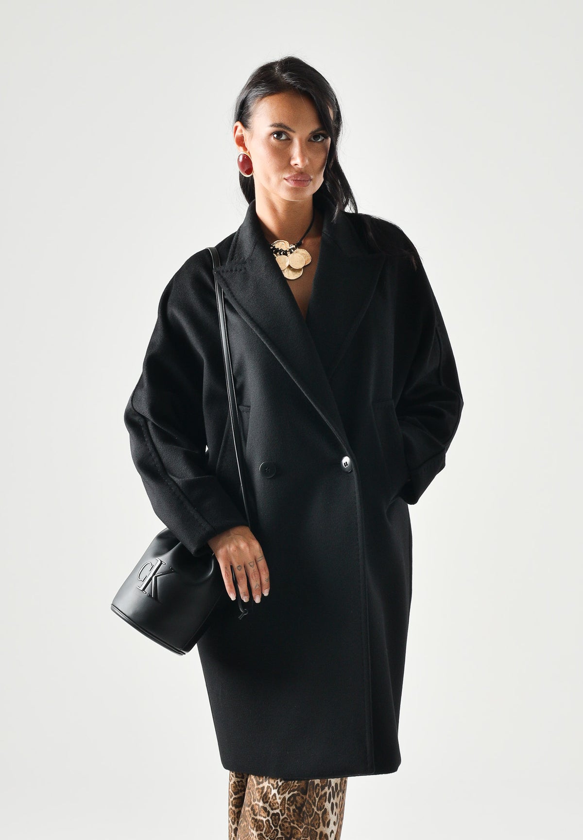 MAX MARA STUDIO Cappotto MSTMASTRO doppiopetto in drap lana, nero, da donna<BR/> 2626016071600 013 MAX MARA STUDIO
