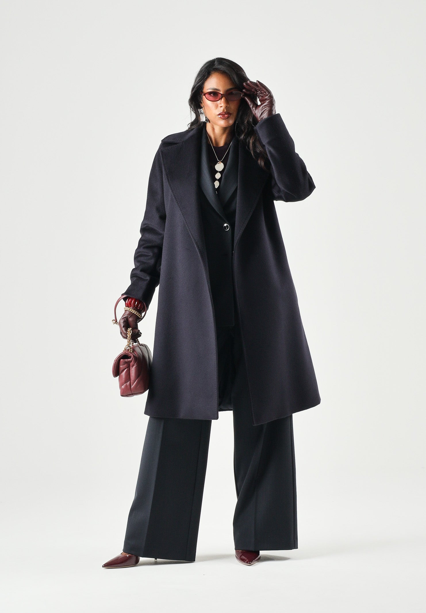 MAX MARA Cappotto MSTDRAVENNA lungo blu da donna, linea dritta civada con cintura blu <BR/> 2626016081600 010 MAX MARA