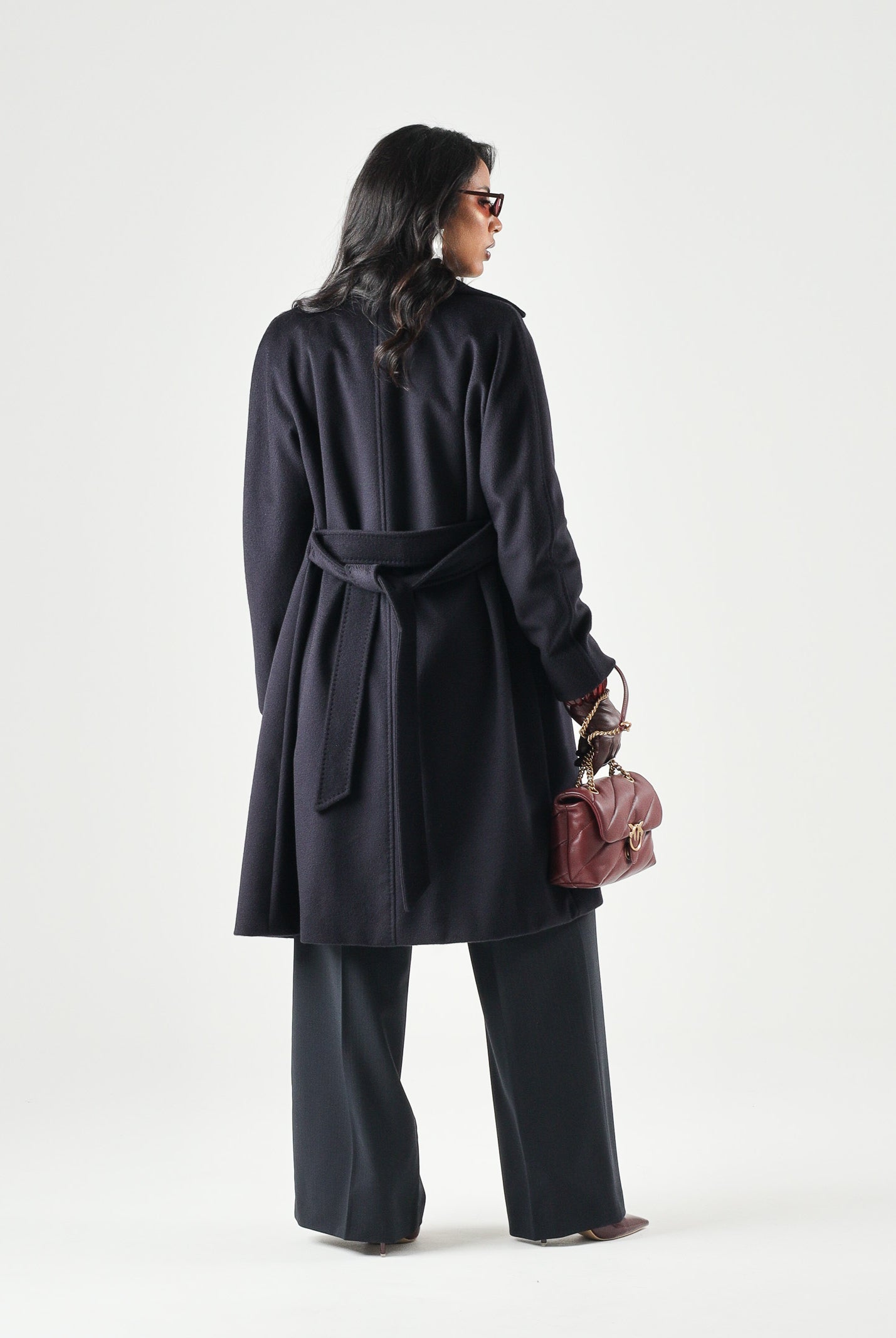MAX MARA Cappotto MSTDRAVENNA lungo blu da donna, linea dritta civada con cintura blu <BR/> 2626016081600 010 MAX MARA
