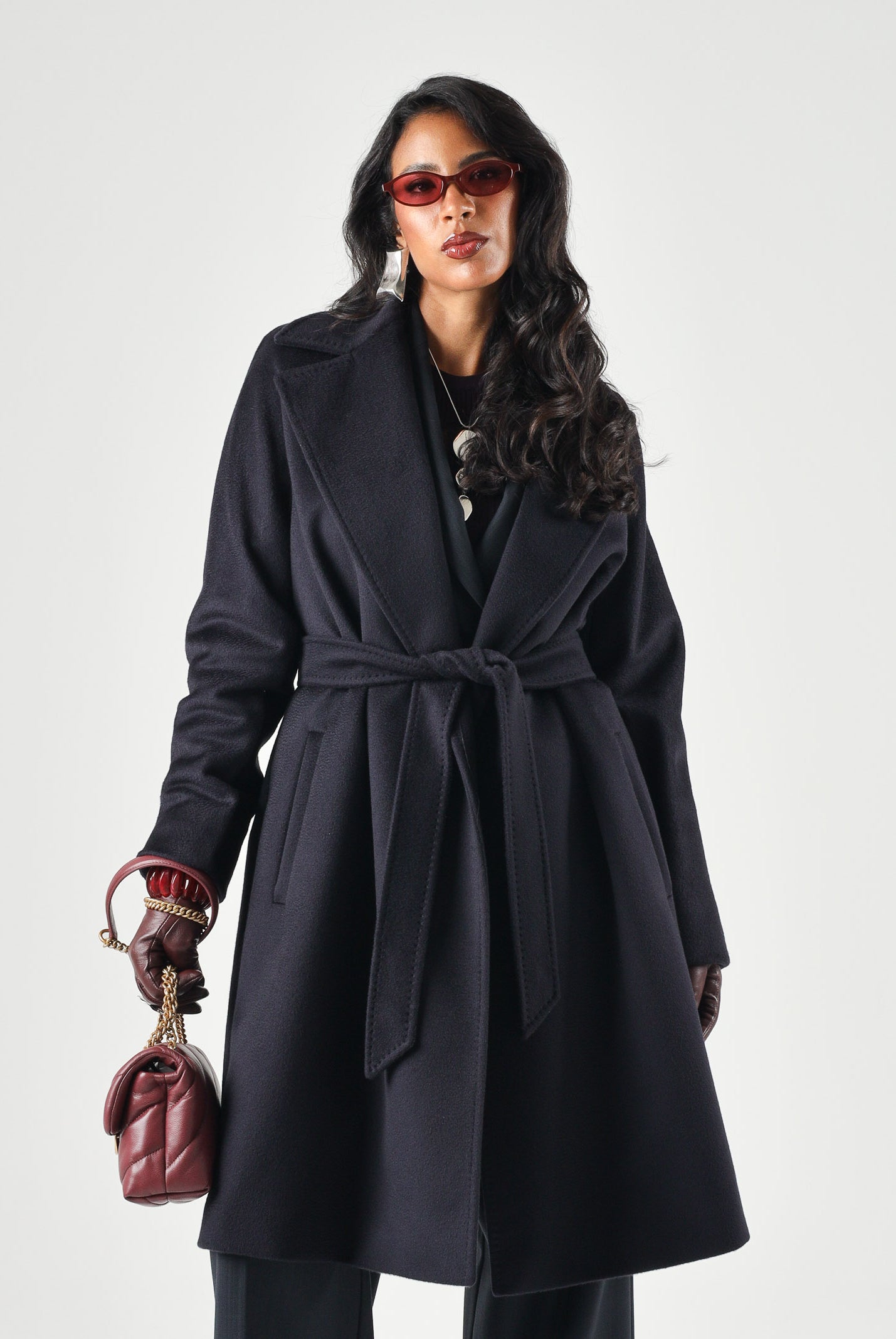 MAX MARA Cappotto MSTDRAVENNA lungo blu da donna, linea dritta civada con cintura blu <BR/> 2626016081600 010 MAX MARA