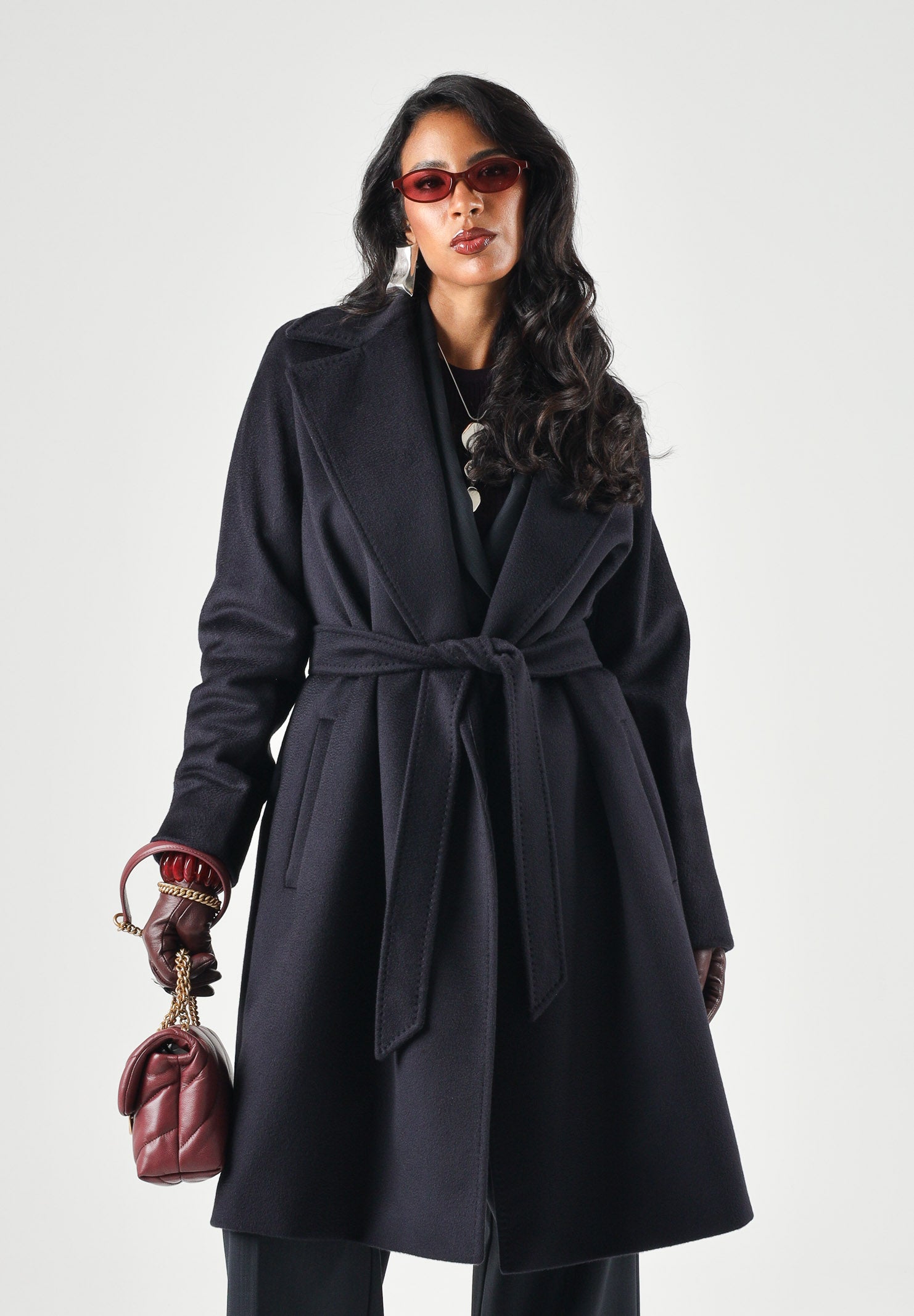 MAX MARA Cappotto MSTDRAVENNA lungo blu da donna, linea dritta civada con cintura blu <BR/> 2626016081600 010 MAX MARA