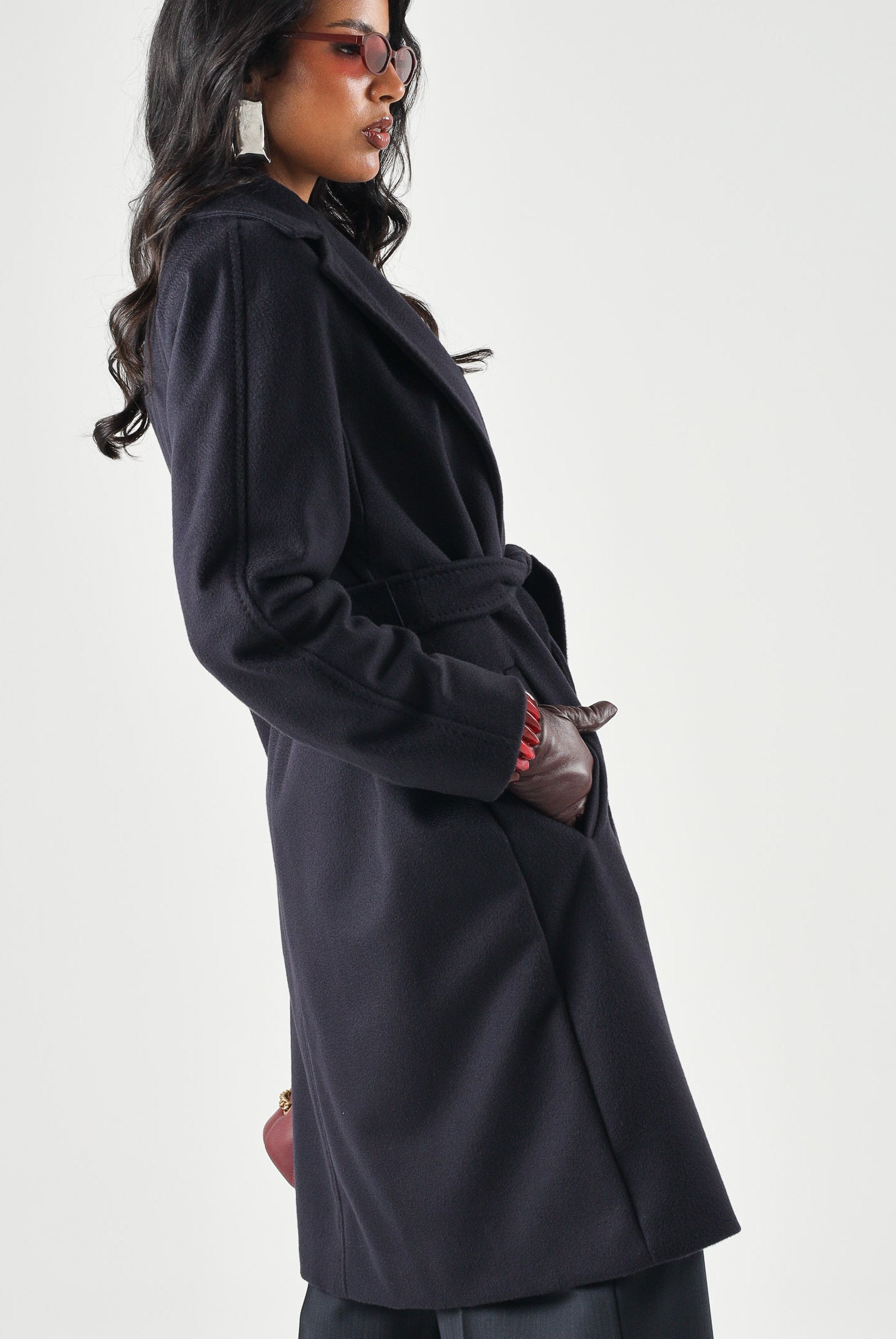 MAX MARA Cappotto MSTDRAVENNA lungo blu da donna, linea dritta civada con cintura blu <BR/> 2626016081600 010 MAX MARA