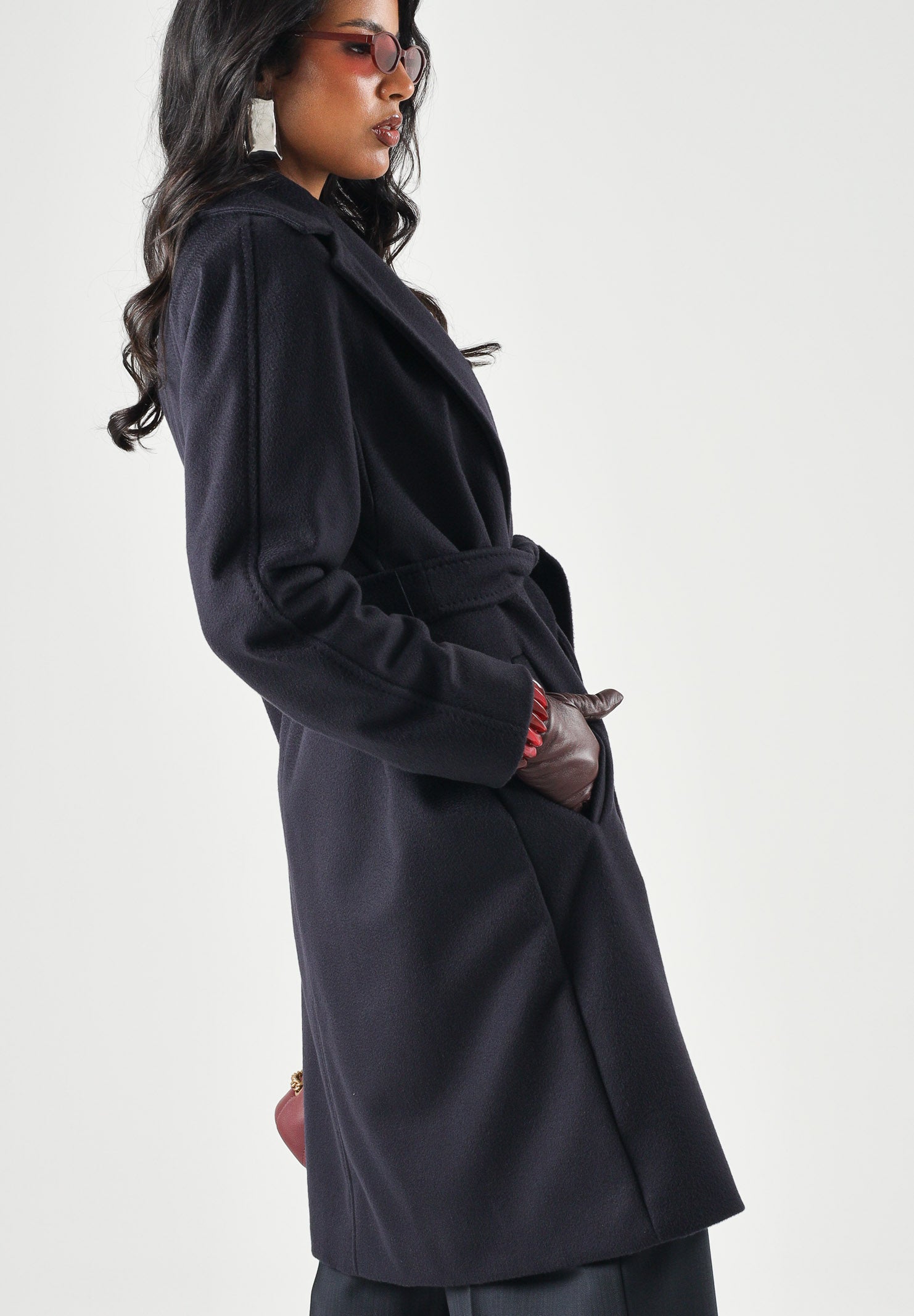 MAX MARA Cappotto MSTDRAVENNA lungo blu da donna, linea dritta civada con cintura blu <BR/> 2626016081600 010 MAX MARA