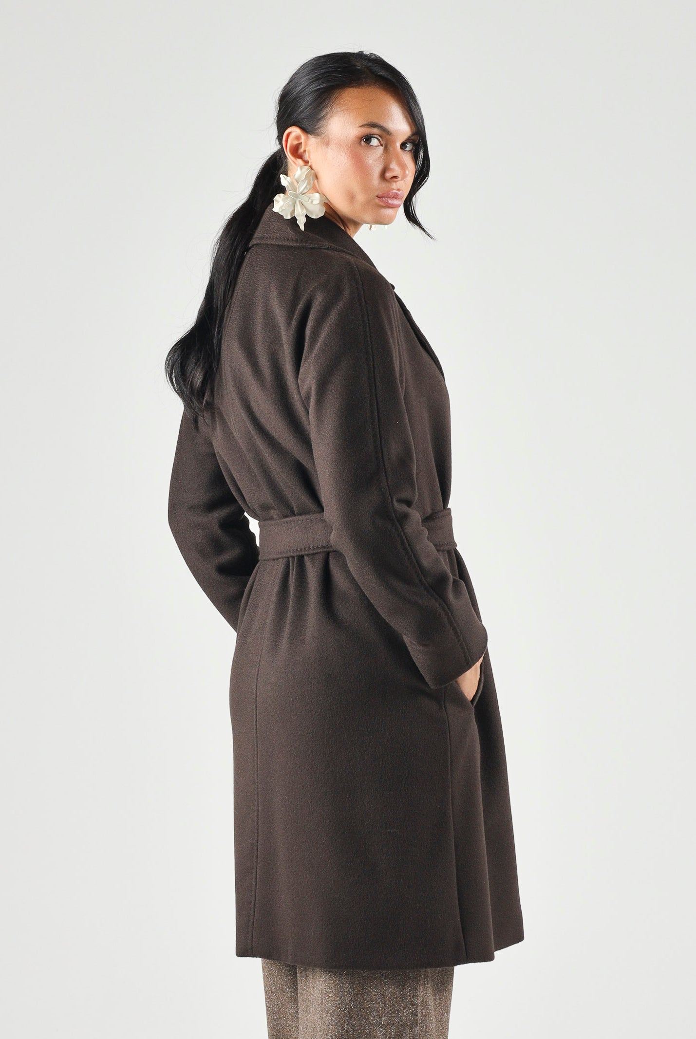 MAX MARA Cappotto MSTDRAVENNA marrone scuro da donna con cintura coordinata 2626016081600 089 MAX MARA
