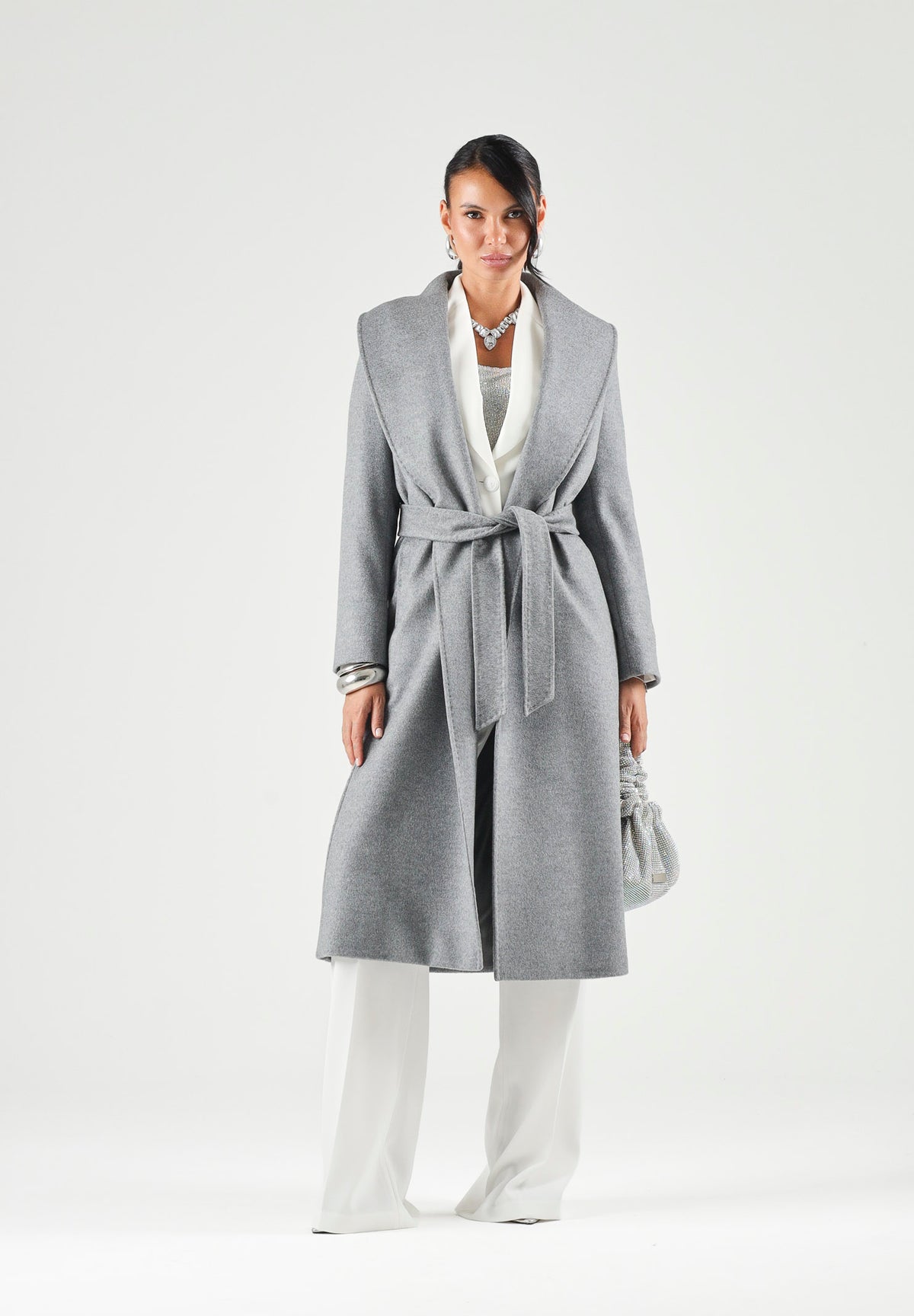 MAX MARA Cappotto MSTLORIANA melangé grigio da donna con design tinta unita e cintura in vita. 2626016202600 011 MAX MARA STUDIO