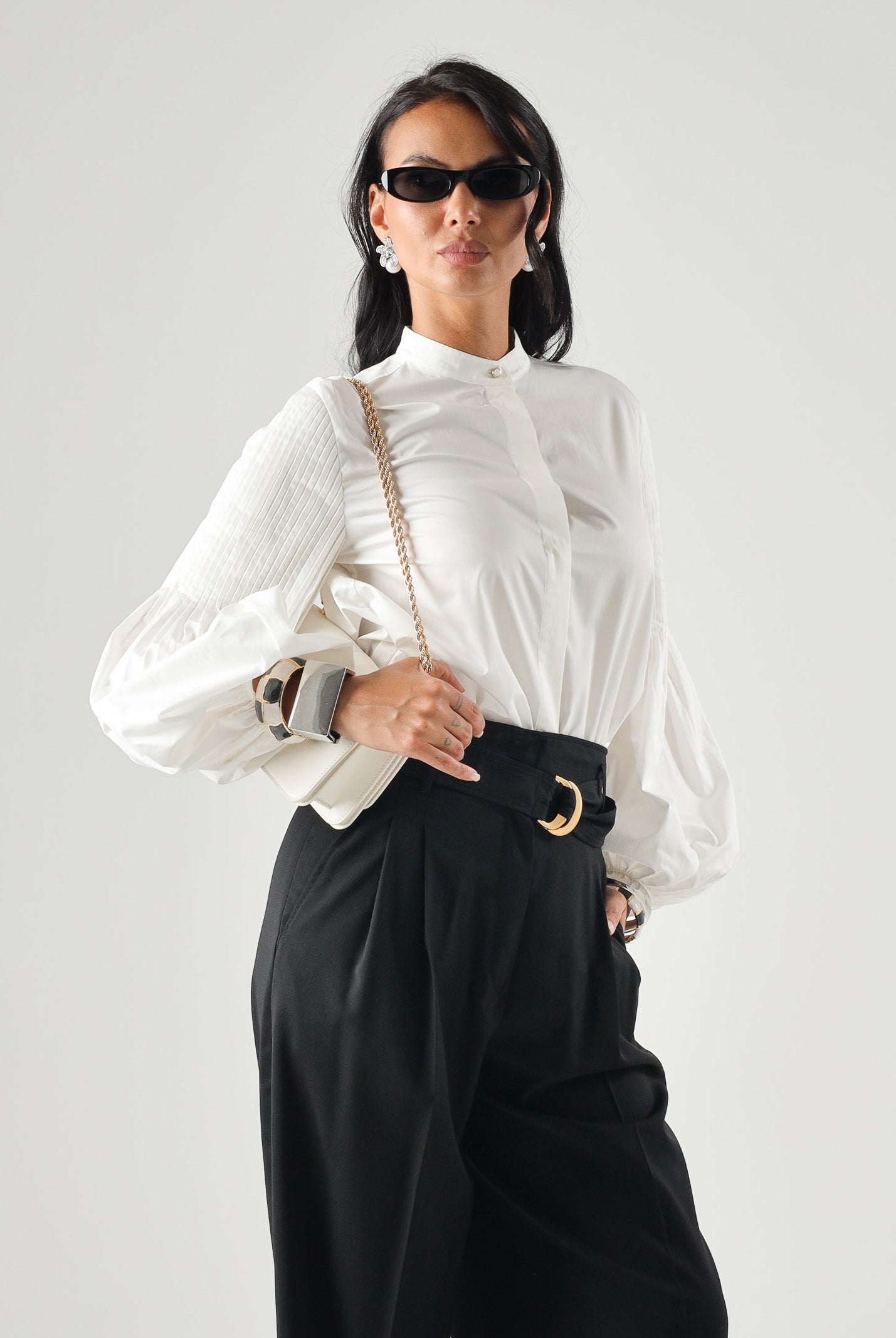 MAX MARA Blusa MSTBALDO con collo alto seta avorio da donna con maniche lunghe a palloncino 2626116071600 001 MAX MARA