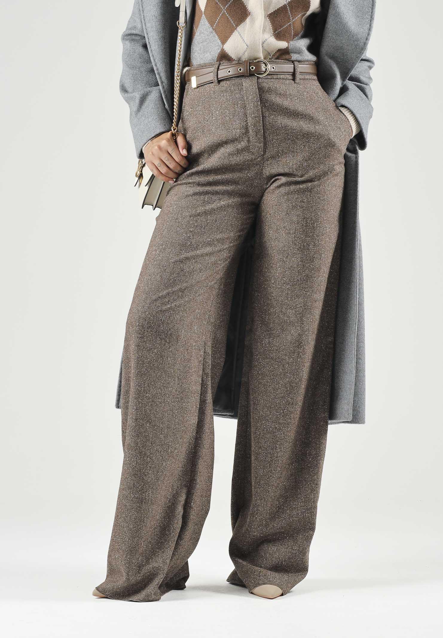 MAX MARA Pantaloni cuoio-marrone da donna con cintura in vita e piega stirata. 2626136042600 002 MAX MARA