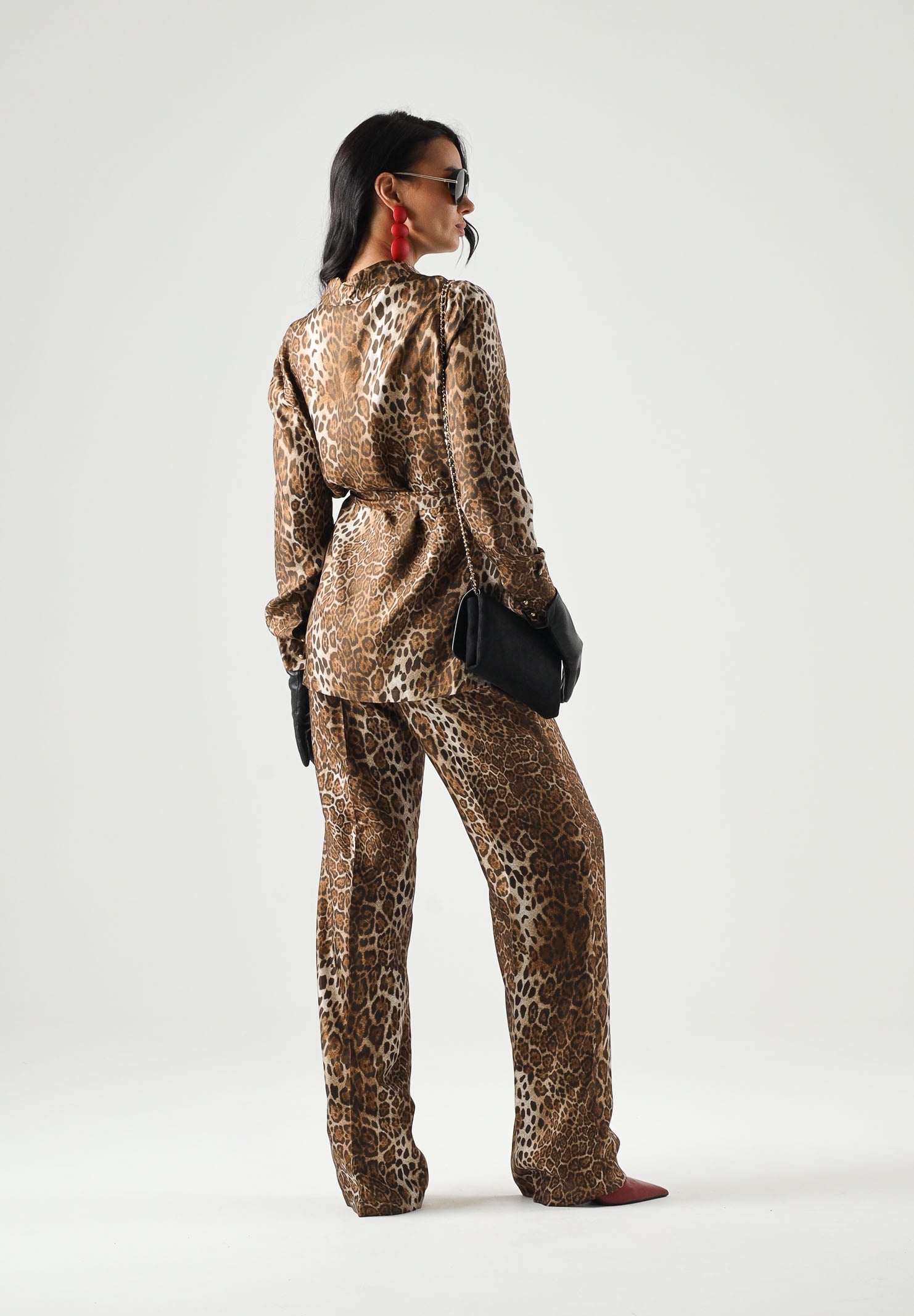 MAX MARA Pantaloni MSTROMAN in seta marrone-beige, da donna con motivo di collezione all over.<BR/> 2626136071600 001 MAX MARA