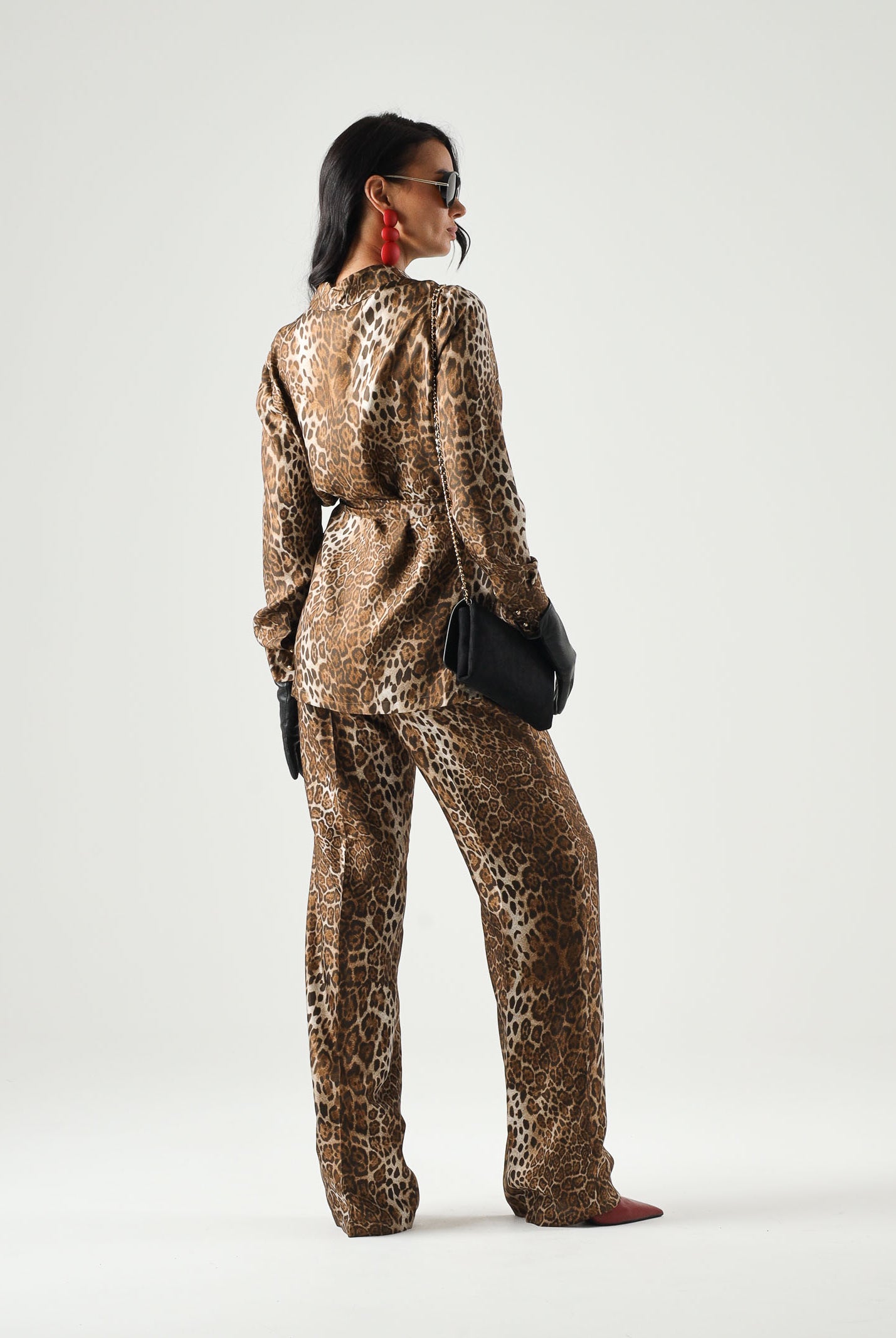 MAX MARA Pantaloni MSTROMAN in seta marrone-beige, da donna con motivo di collezione all over.<BR/> 2626136071600 001 MAX MARA
