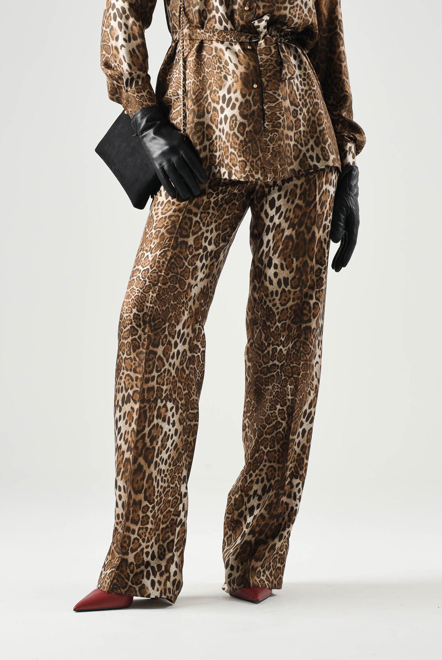 MAX MARA Pantaloni MSTROMAN in seta marrone-beige, da donna con motivo di collezione all over.<BR/> 2626136071600 001 MAX MARA
