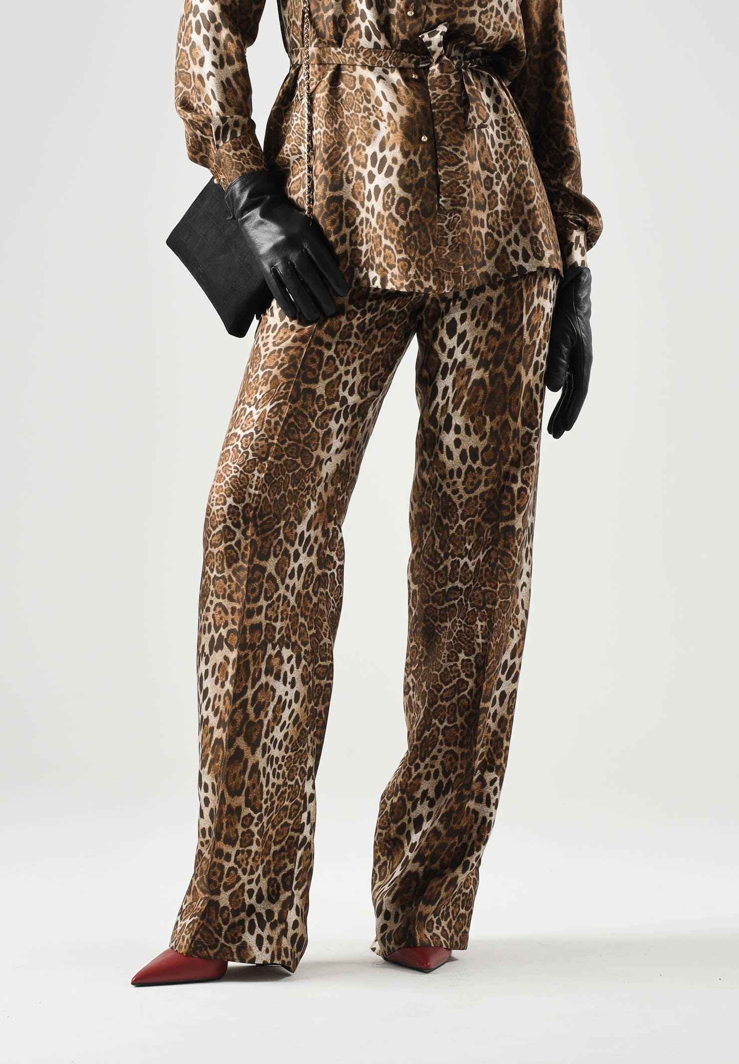 MAX MARA Pantaloni MSTROMAN in seta marrone-beige, da donna con motivo di collezione all over.<BR/> 2626136071600 001 MAX MARA