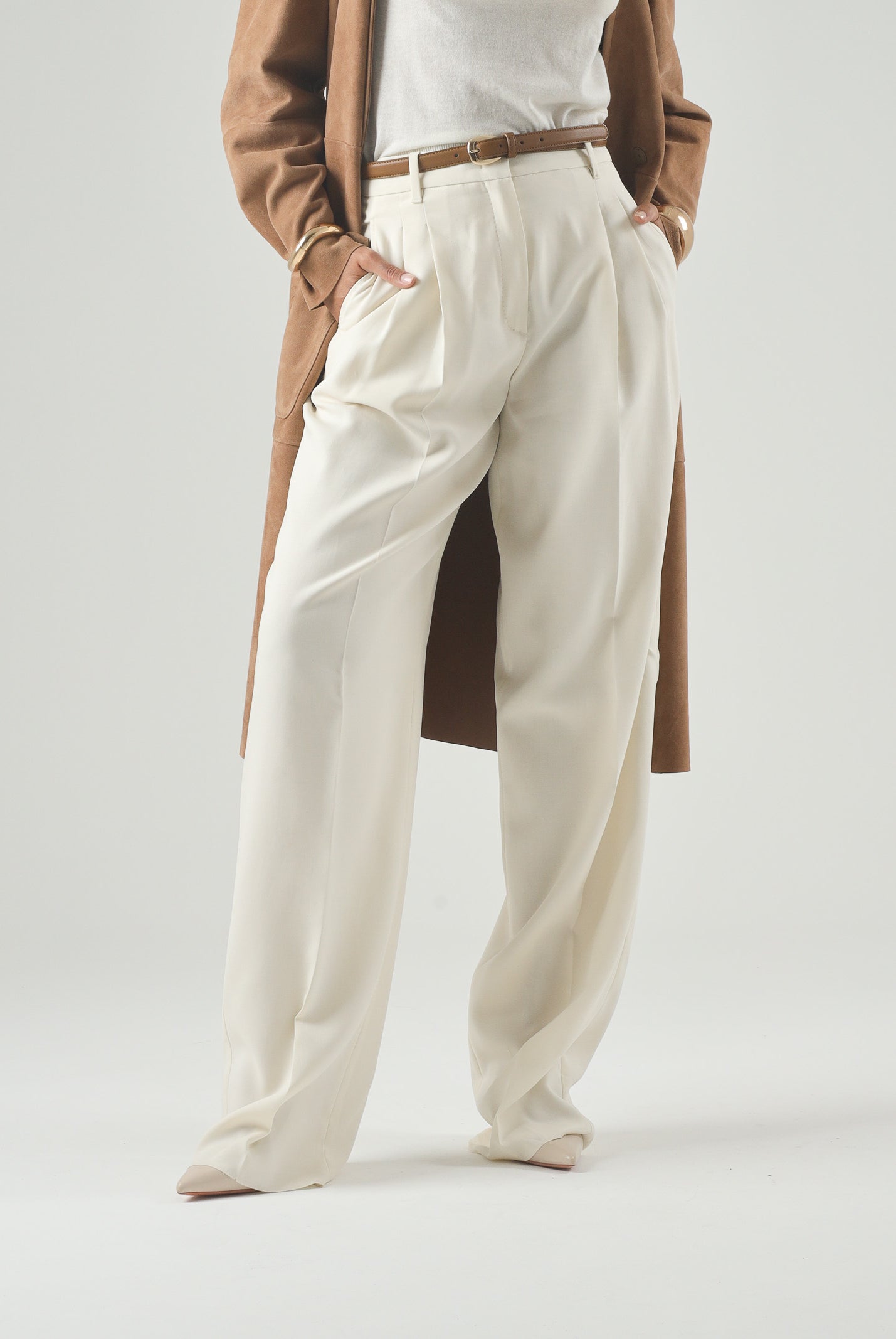 MAX MARA Pantalone MSTADUNCO bianco-avorio, da donna, chiusura con tasche alla francese<BR/> 2626136081600 011 MAX MARA