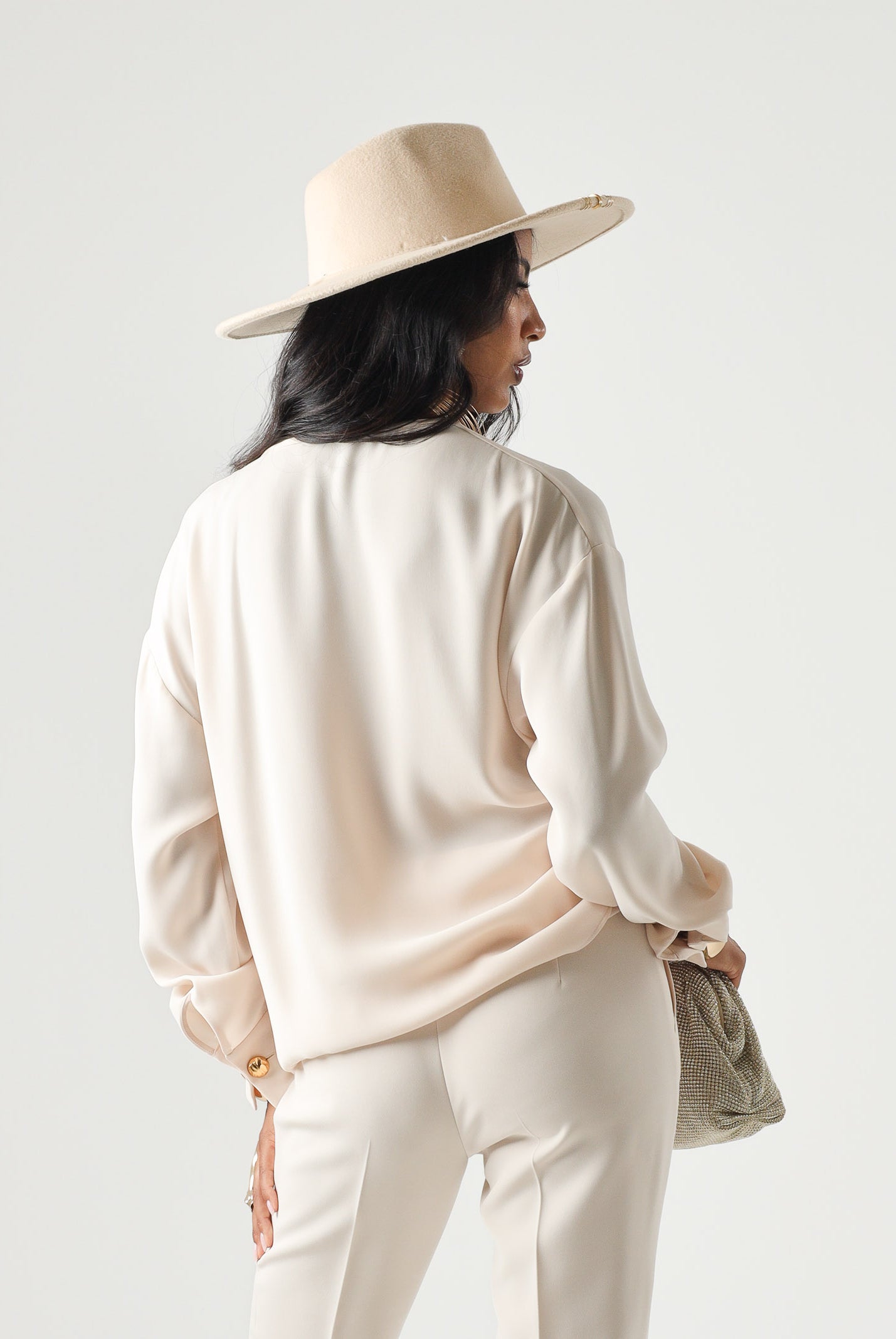 MAX MARA STUDIO Blusa MSTOTTIMO beige chiaro da donna con scollo drappeggiato a cascata.<BR/> 2626196015600 082 MAX MARA