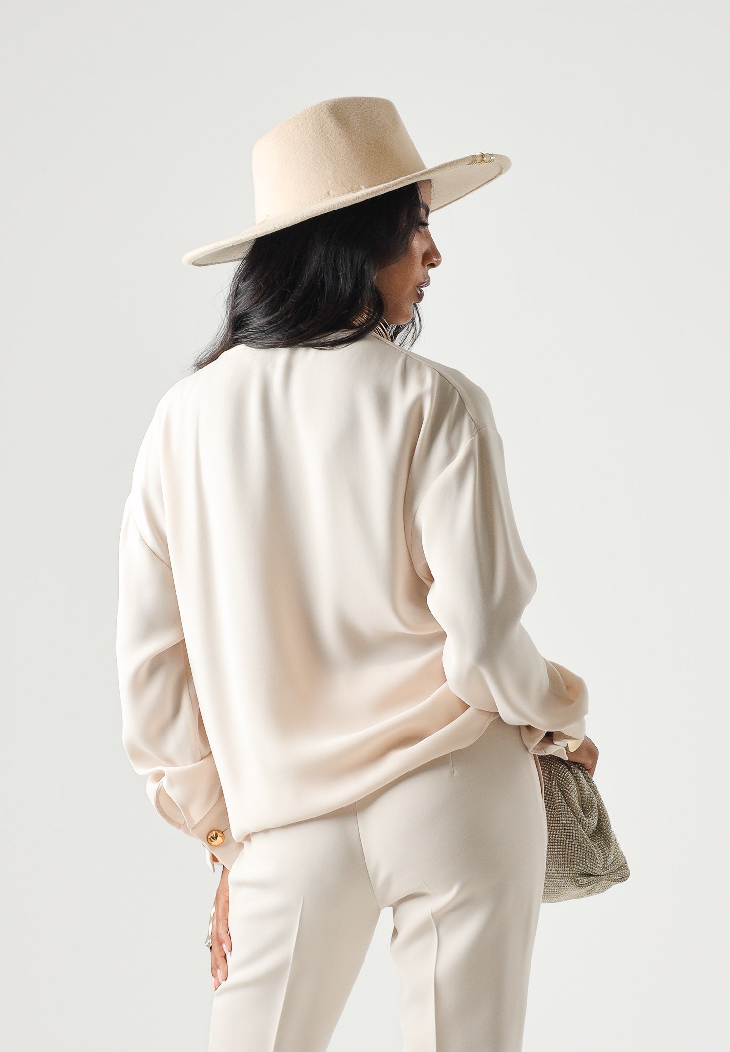 MAX MARA STUDIO Blusa MSTOTTIMO beige chiaro da donna con scollo drappeggiato a cascata.<BR/> 2626196015600 082 MAX MARA