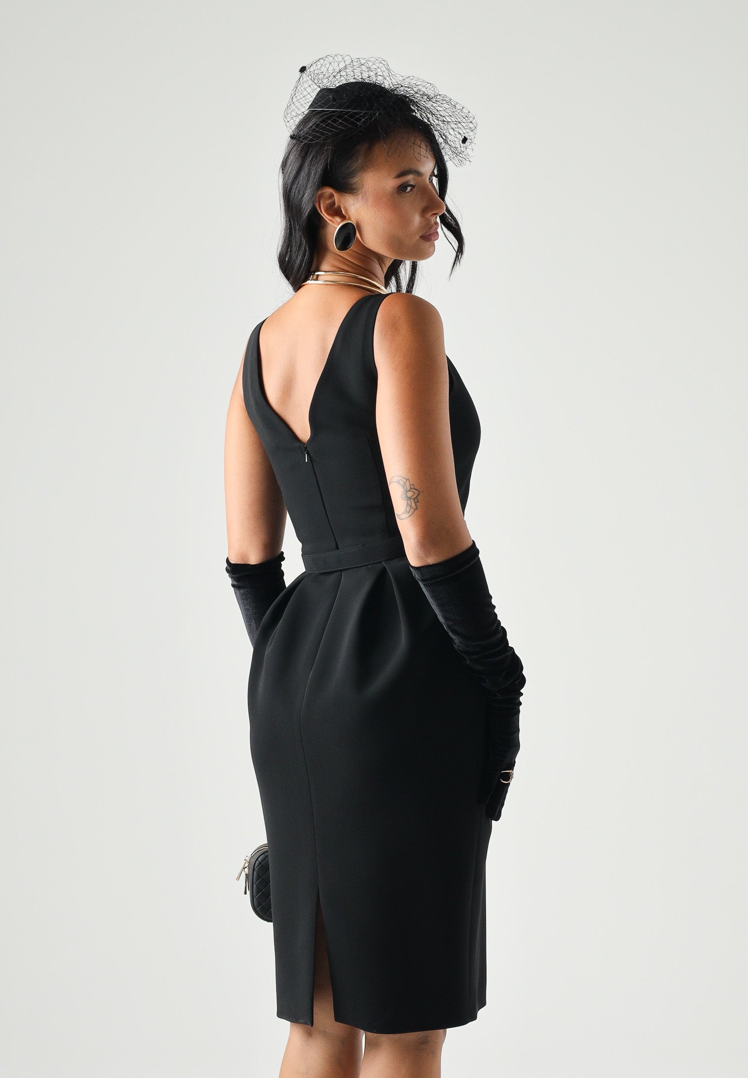 MAX MARA STUDIO Abito MSEULIVO midi nero da donna con scollo a V<BR/> 2626226013600 001 MAX MARA