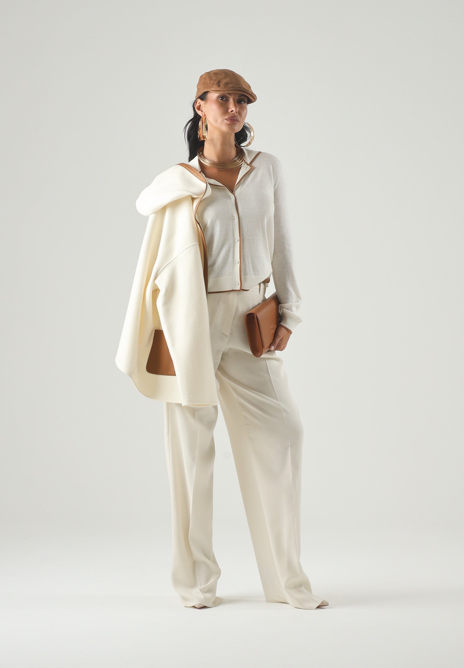 MAX MARA Cardigan MSTTARGA bianco con dettagli beige da donna con profili intarsiati 2626346011600 012 MAX MARA