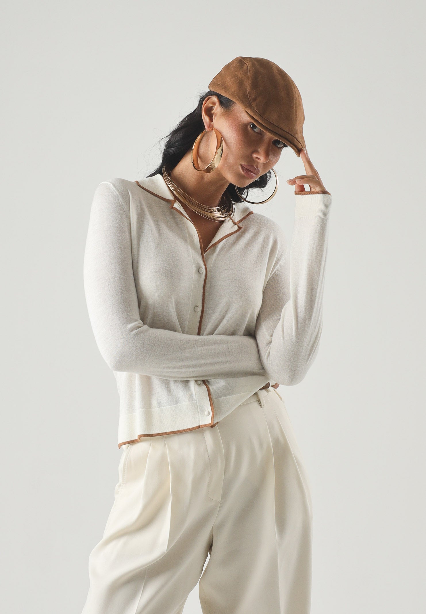 MAX MARA Cardigan MSTTARGA bianco con dettagli beige da donna con profili intarsiati 2626346011600 012 MAX MARA