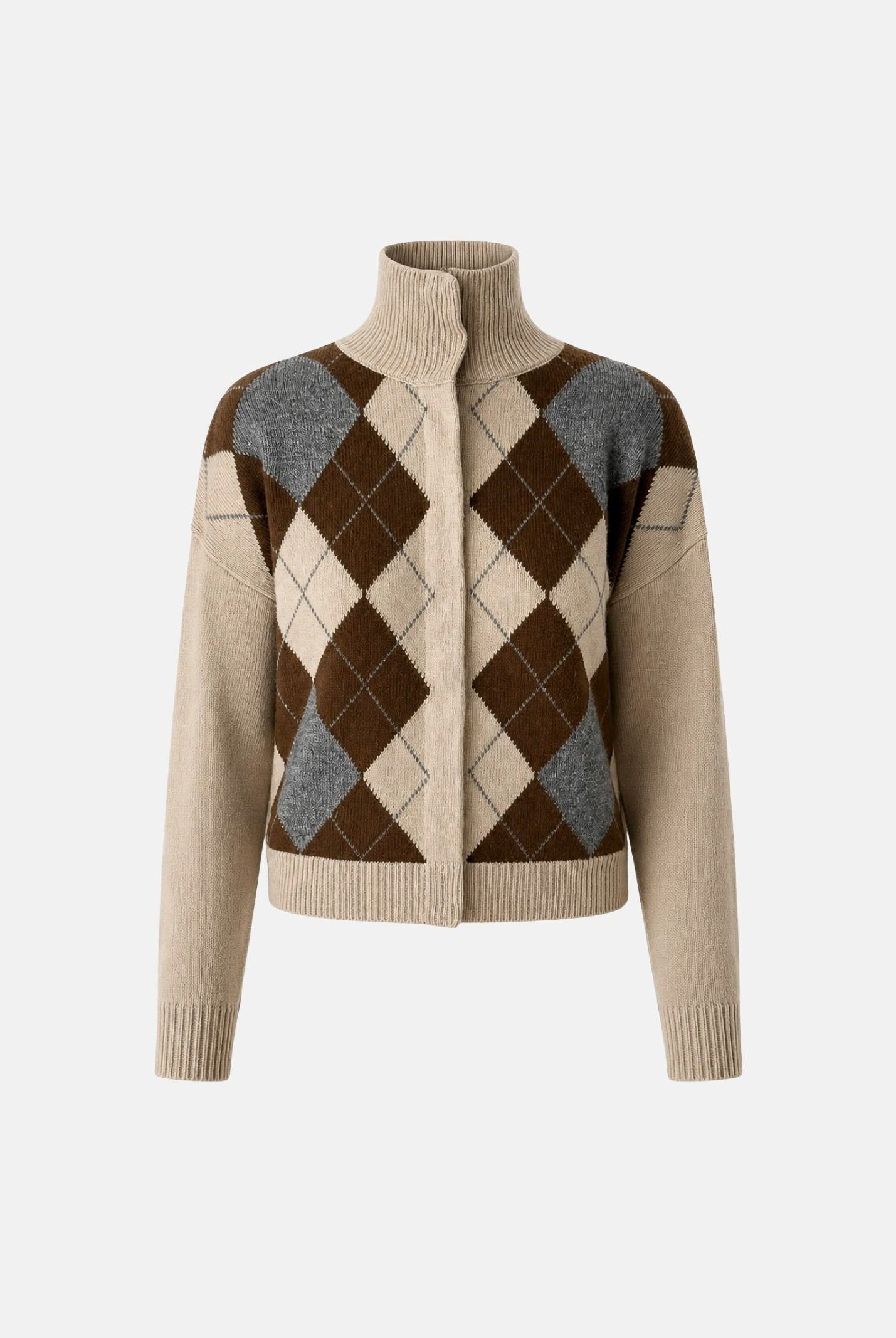 MAX MARA Cardigan MSTPACCHE Ecru-beige da donna con motivo a rombi jacquard. 2626346052600 001 MAX MARA