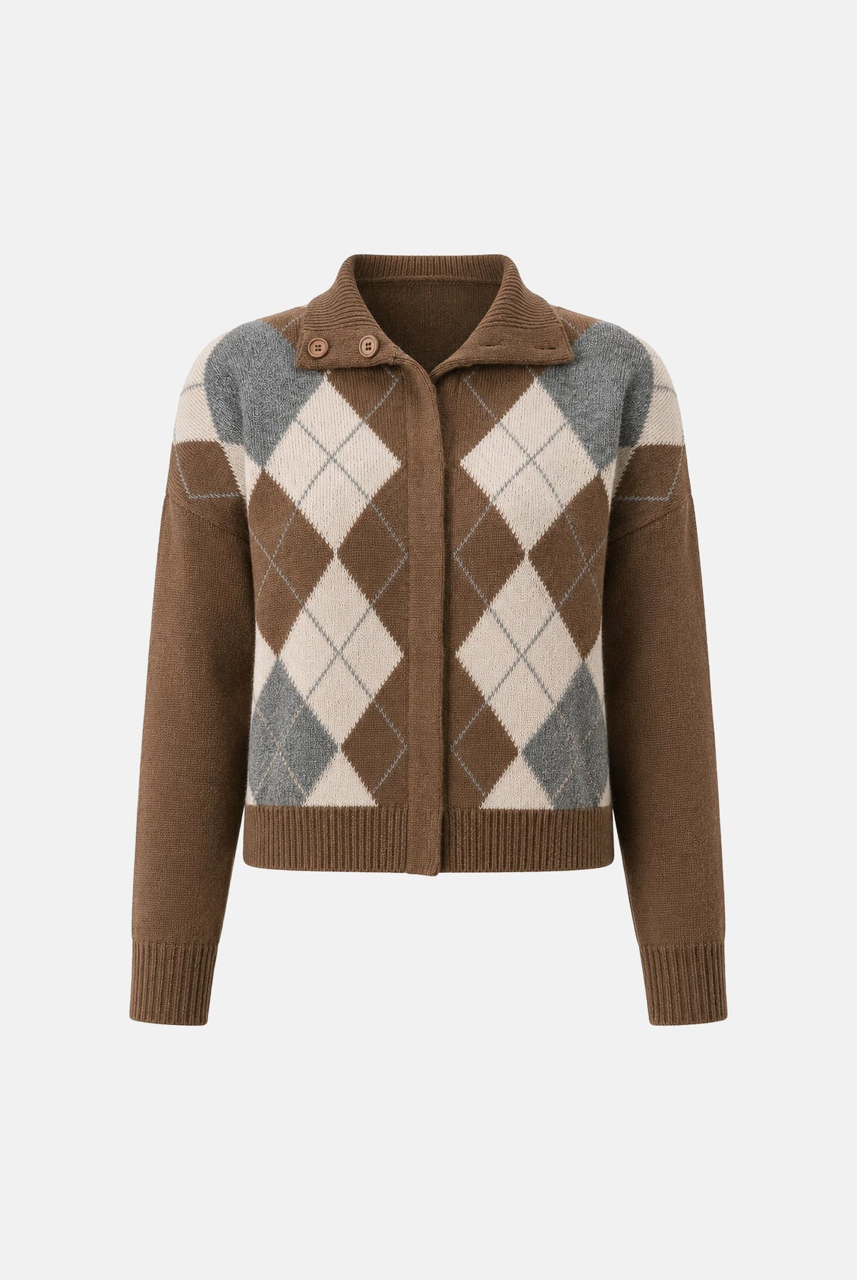 MAX MARA Cardigan MSTPACCHE cammello-cuoio da donna con motivo a rombi jacquard. 2626346052600 003 MAX MARA STUDIO