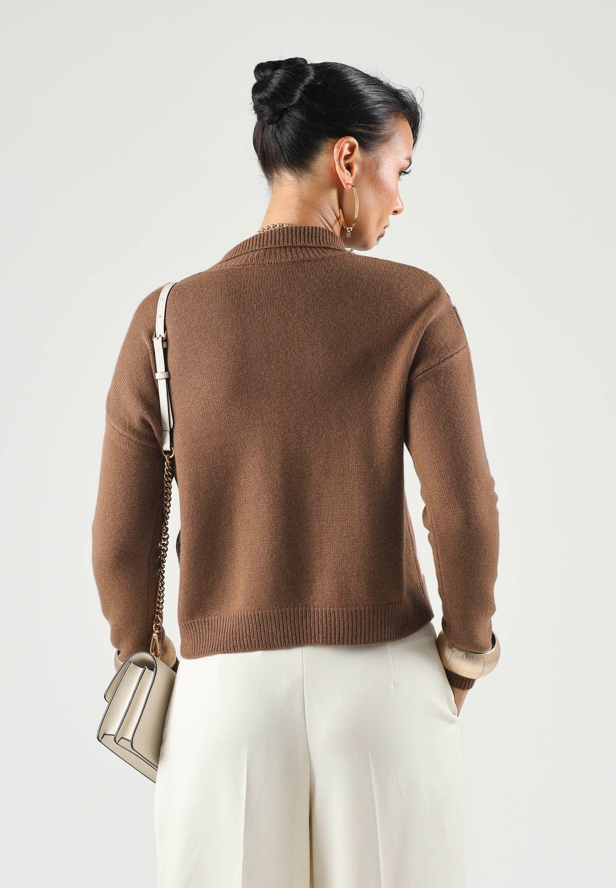 MAX MARA Cardigan MSTPACCHE cammello-cuoio da donna con motivo a rombi jacquard. 2626346052600 003 MAX MARA STUDIO