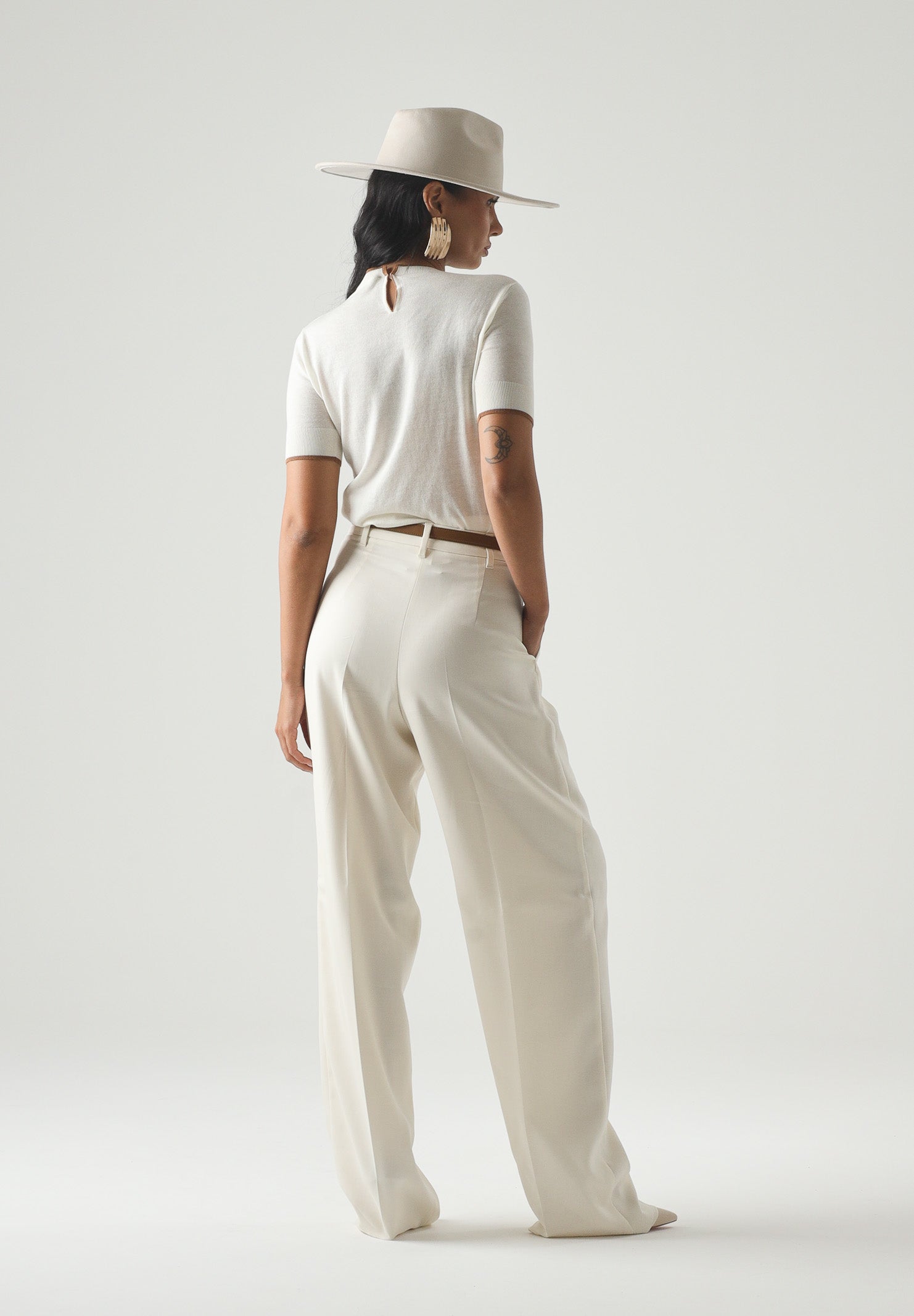 MAX MARA Maglia MSTAGENDA maniche corte in filato di lana bianco da donna con profilo intarsiato a contrasto. 2626366081600 012 MAX MARA