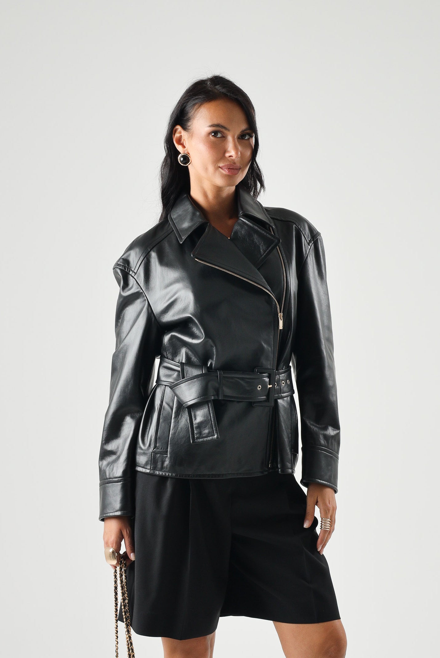 MAX MARA Giubbotto MSTGIUSTO biker in pelle nera da donna con cinturino 2626446011600 004 MAX MARA