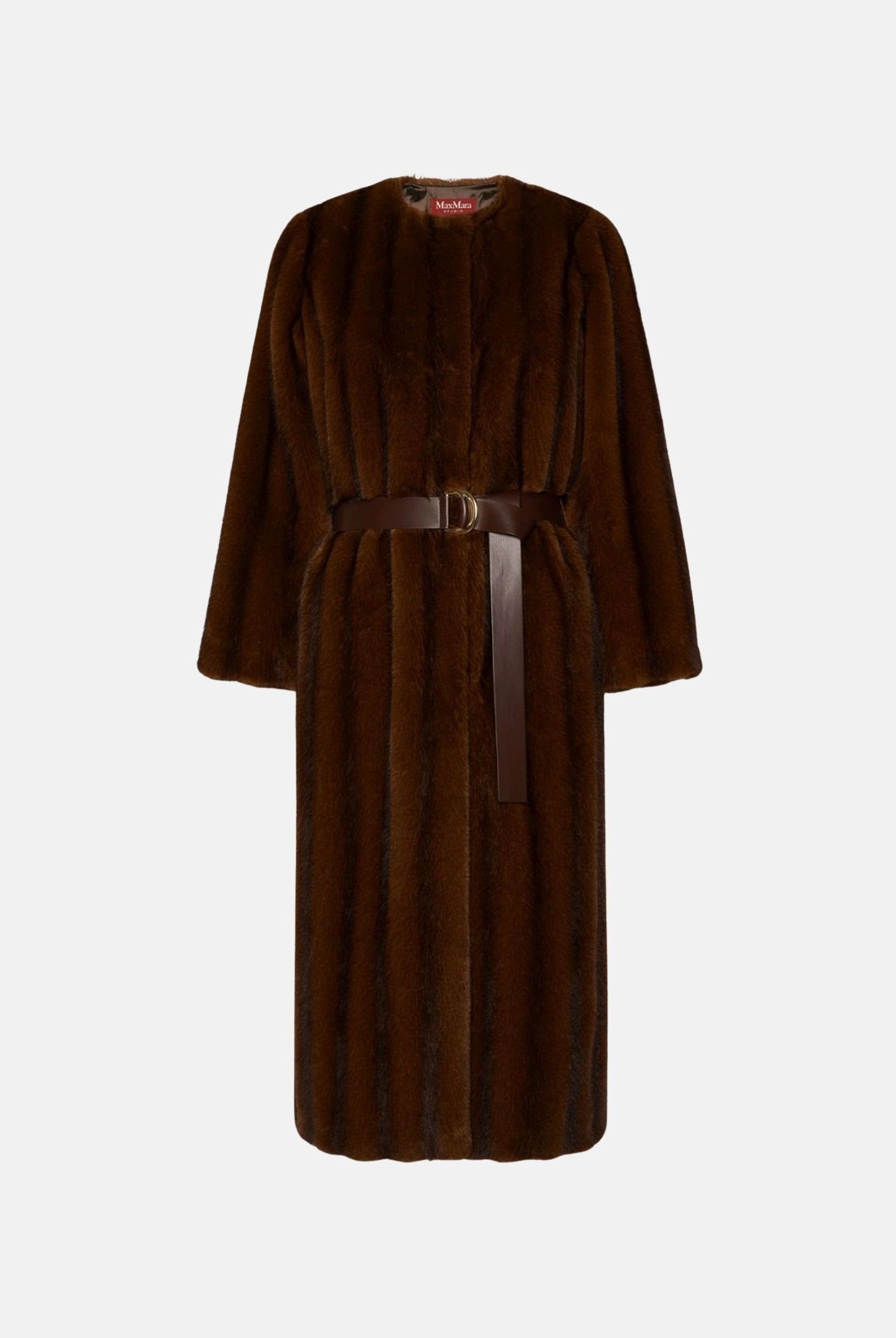 MAX MARA Cappotto lungo in pelliccia sintetica con cintura nocciola, marrone da donna con cintura 2626456012600 001 MAX MARA