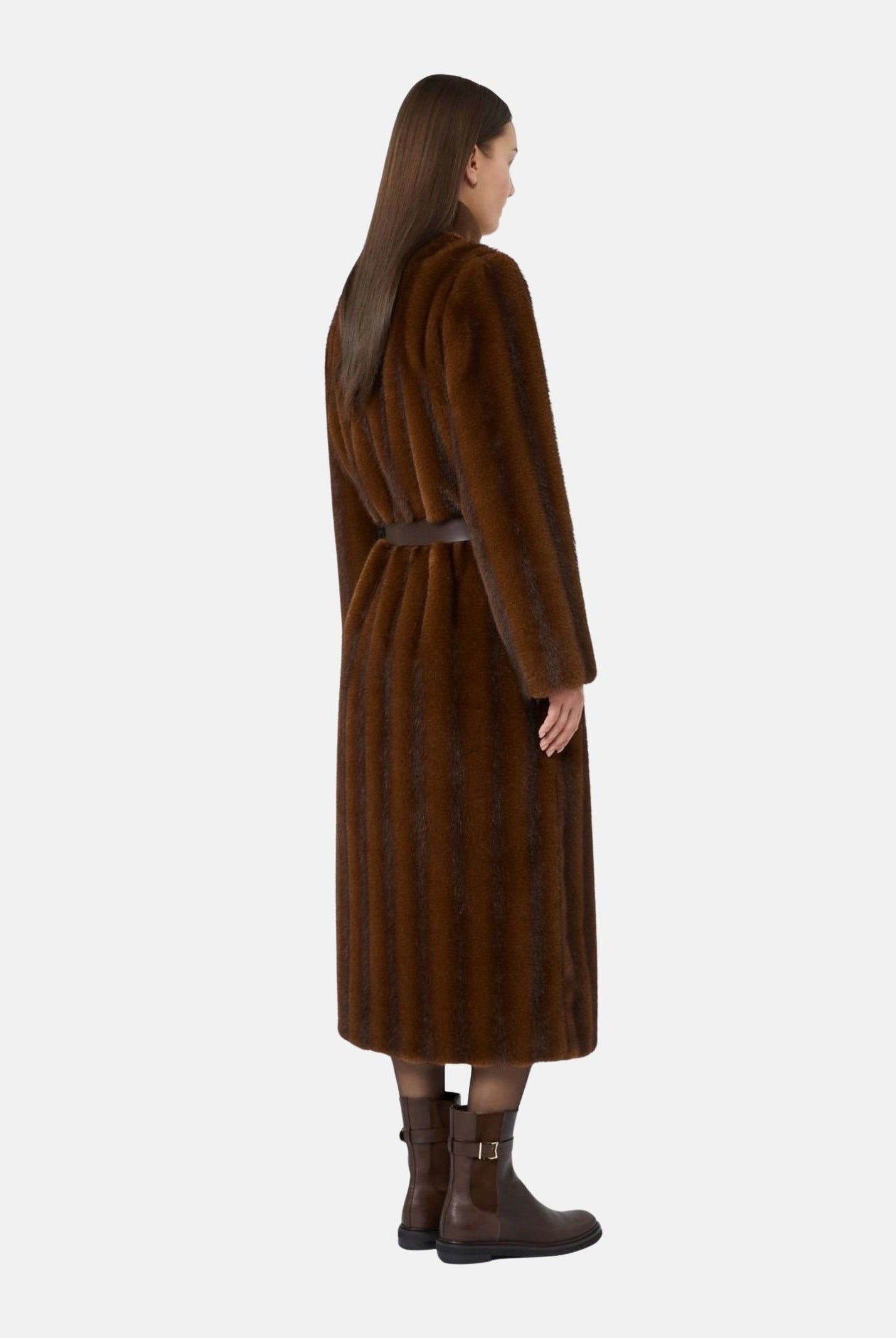 MAX MARA Cappotto lungo in pelliccia sintetica con cintura nocciola, marrone da donna con cintura 2626456012600 001 MAX MARA