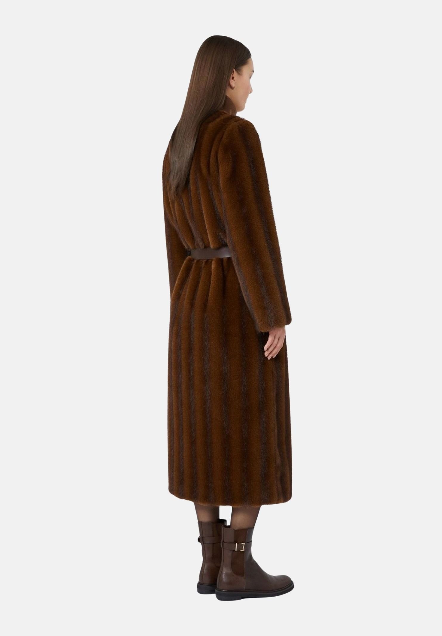 MAX MARA Cappotto lungo in pelliccia sintetica con cintura nocciola, marrone da donna con cintura 2626456012600 001 MAX MARA