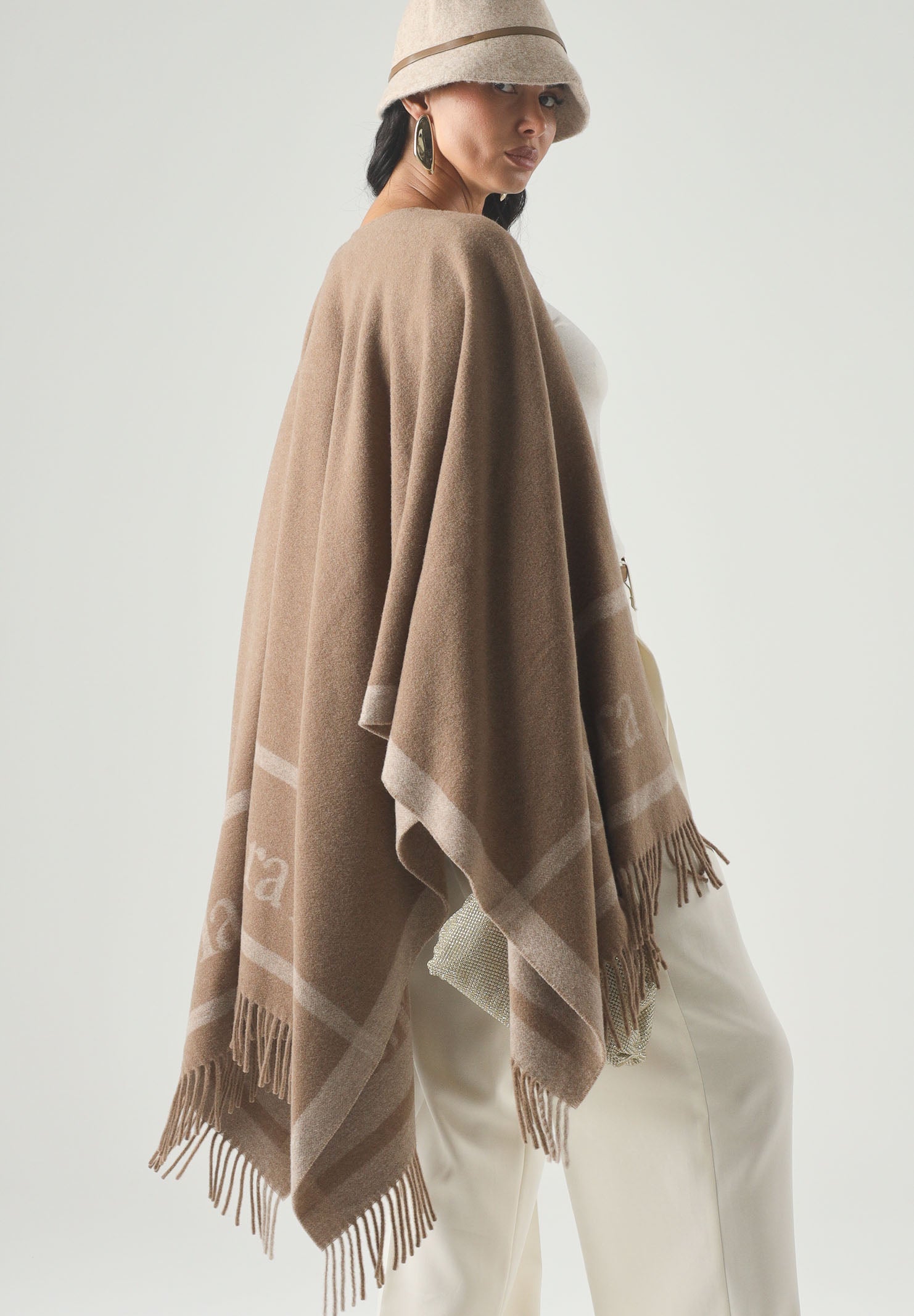 MAX MARA STUDIO Mantella MST PIRANIA cammell-beige da donna con finiture sfrangiate<BR/> 2626546021600 002 MAX MARA