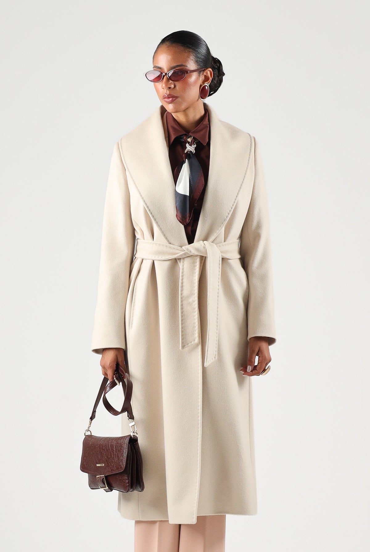 MAX MARA Cappotto MSTLORIANA ecru-beige chiaro da donna con design tinta unita e cintura in vita. 2626016202600 048 MAX MARA STUDIO