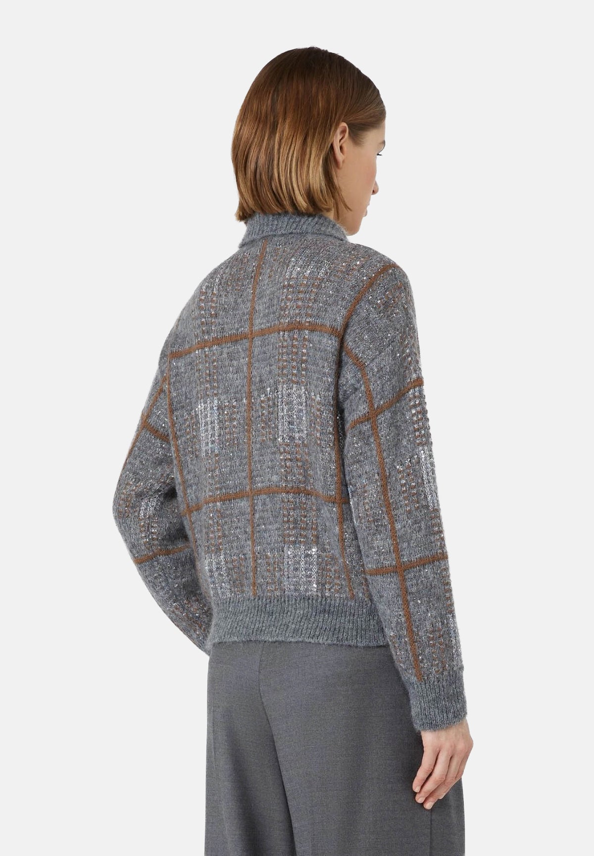 MAX MARA STUDIO Cardigan jacquard check grigio medio e marrone da donna 2626346022600 001 MAX MARA STUDIO