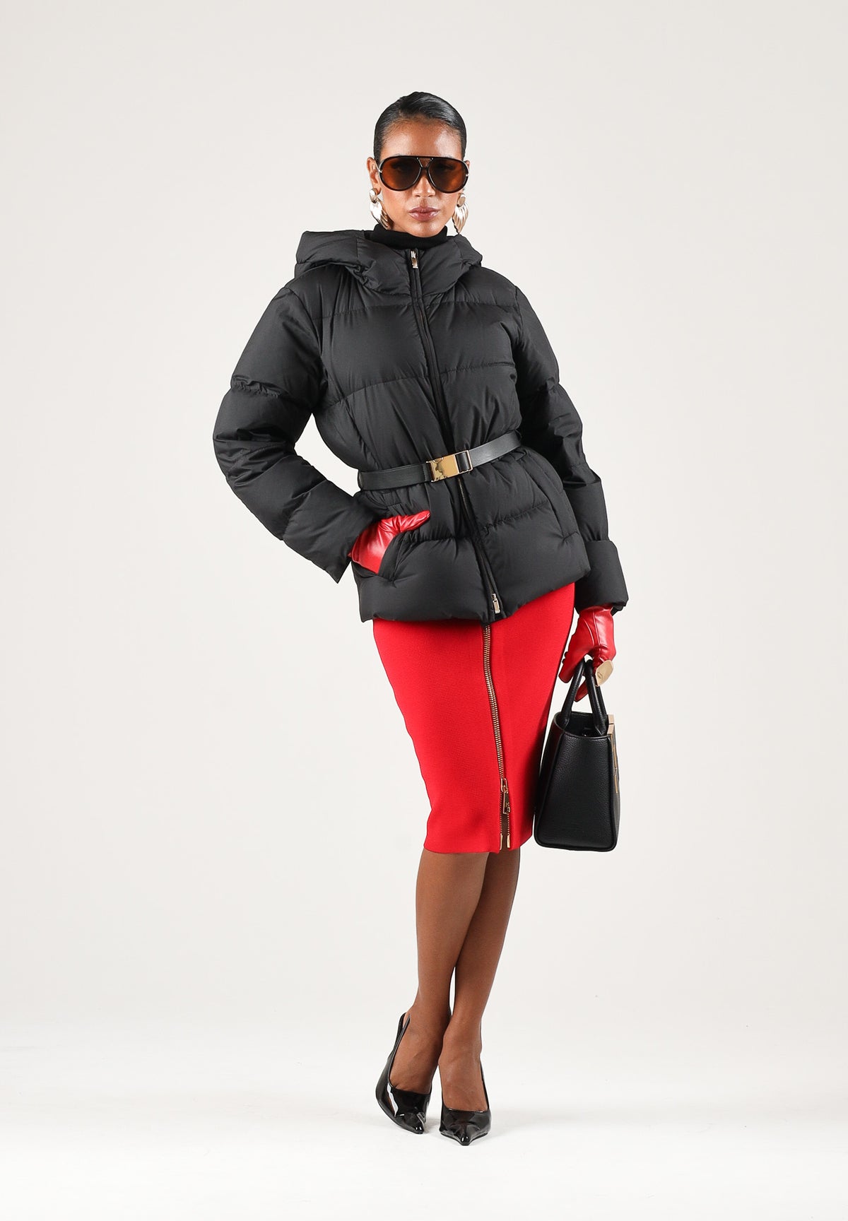 MAX MARA STUDIO Piumino MSTLANA nero per donna con cappuccio avvolgente e cintura elastica in vita impreziosita 2626486022600 005 MAX MARA STUDIO